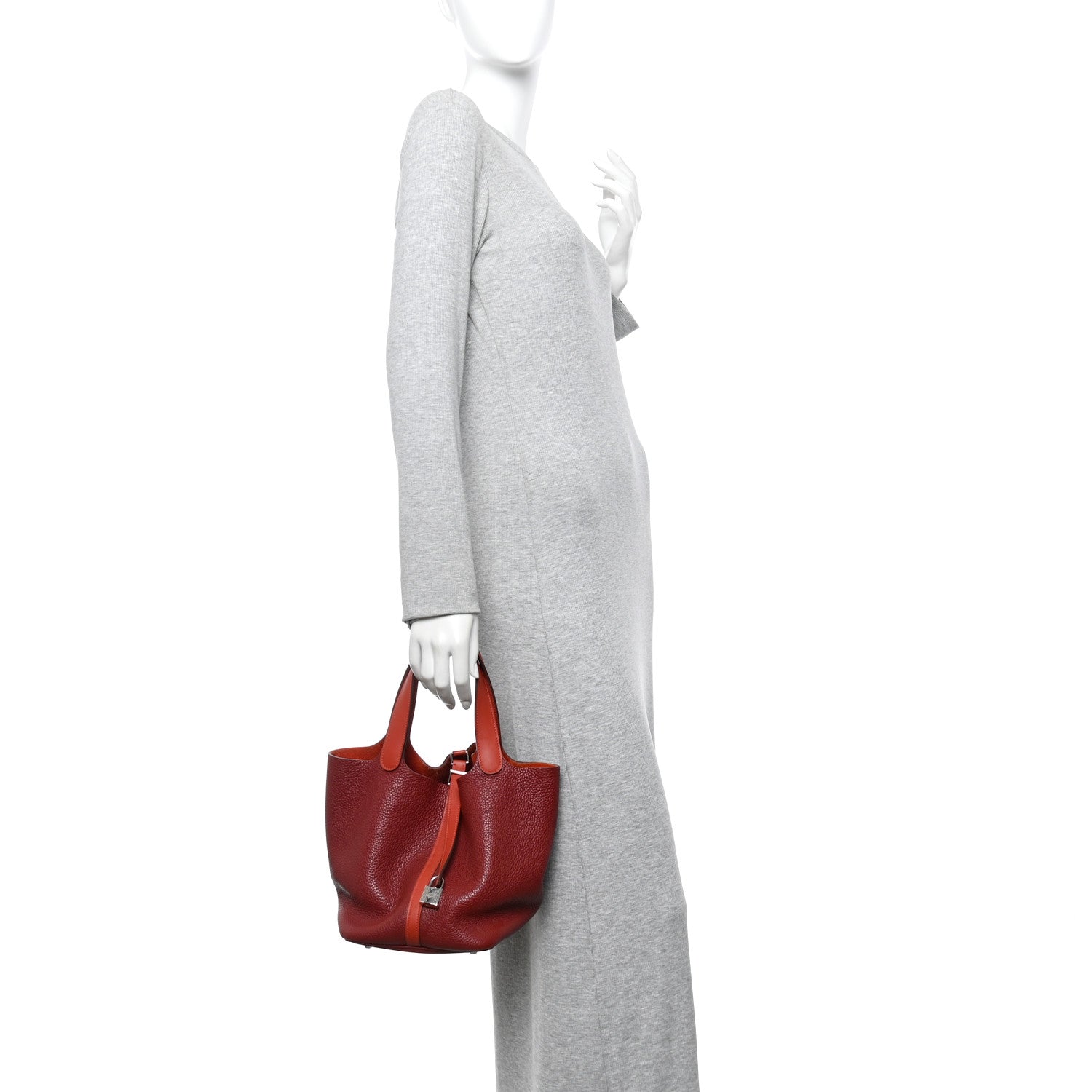 Hermes Taurillon Clemence Swift Picotin Lock 22 MM Rouge H Brique 2 of 14