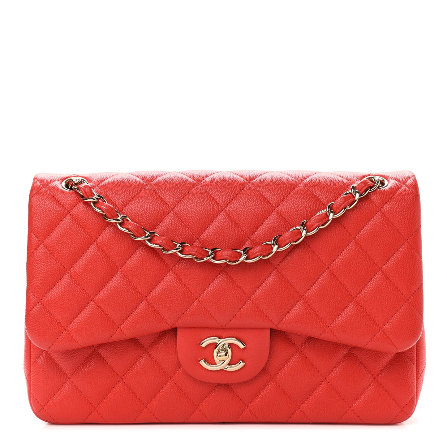 Caviar Quilted Jumbo Double Flap Red