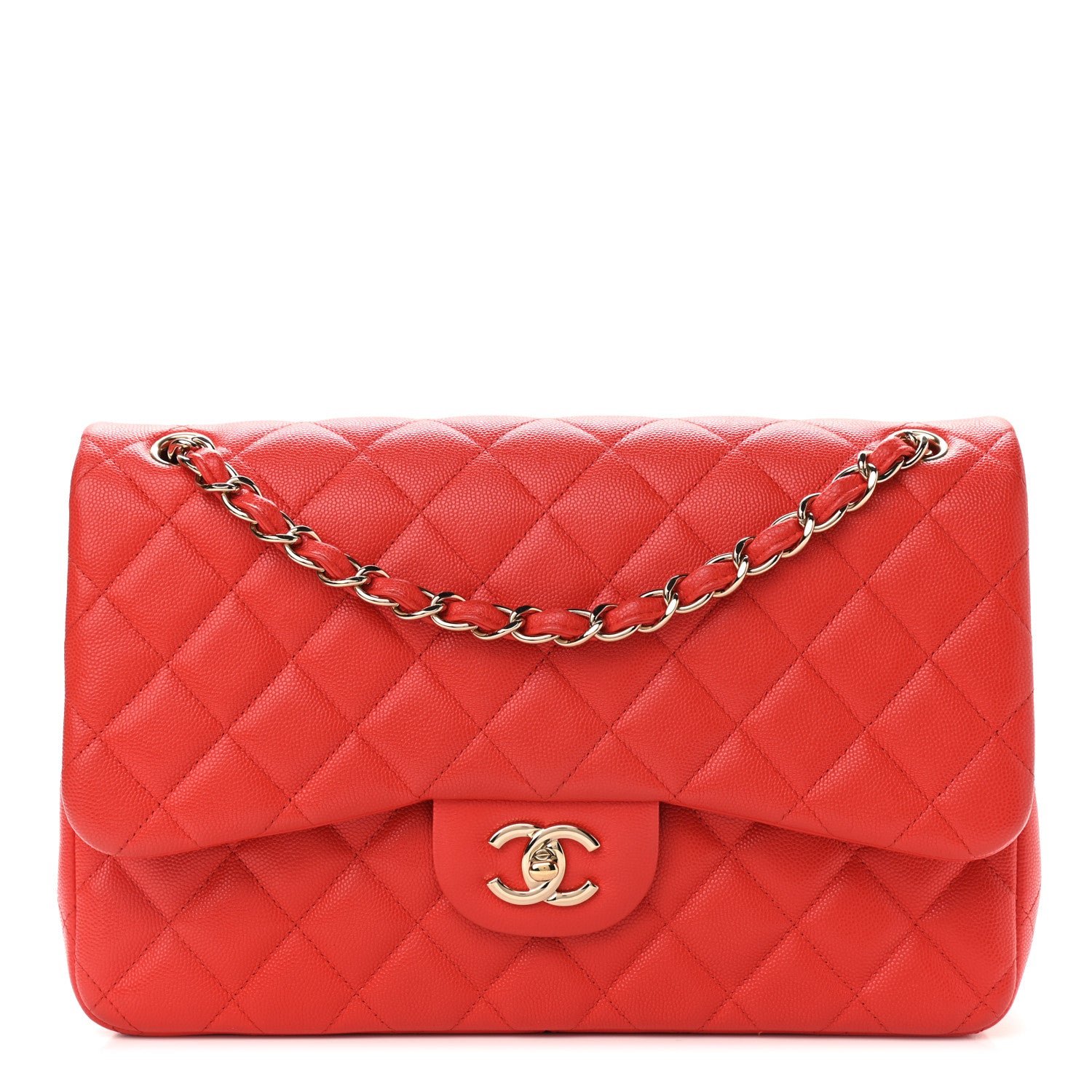 Chanel Caviar Quilted Jumbo Double Flap Red 1 of 12