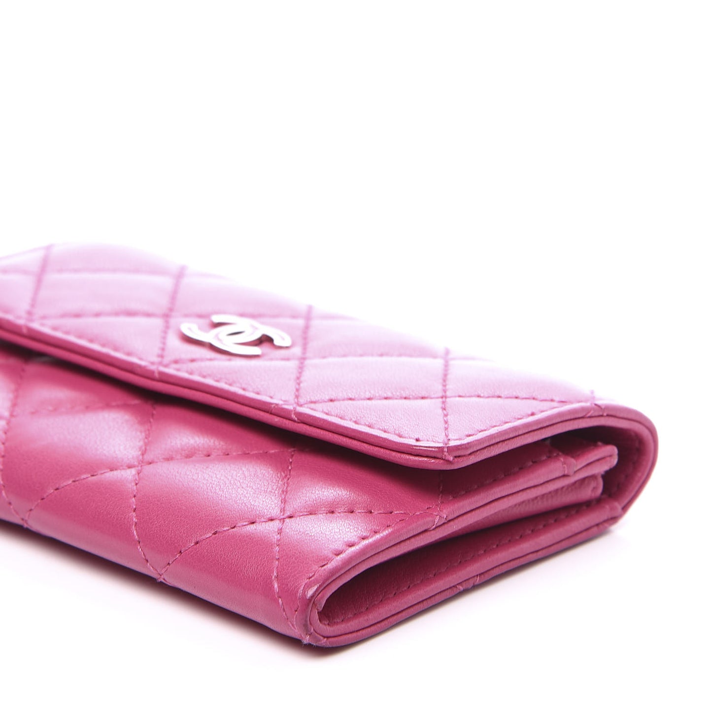 Lambskin Quilted Flap Card Holder Pink
