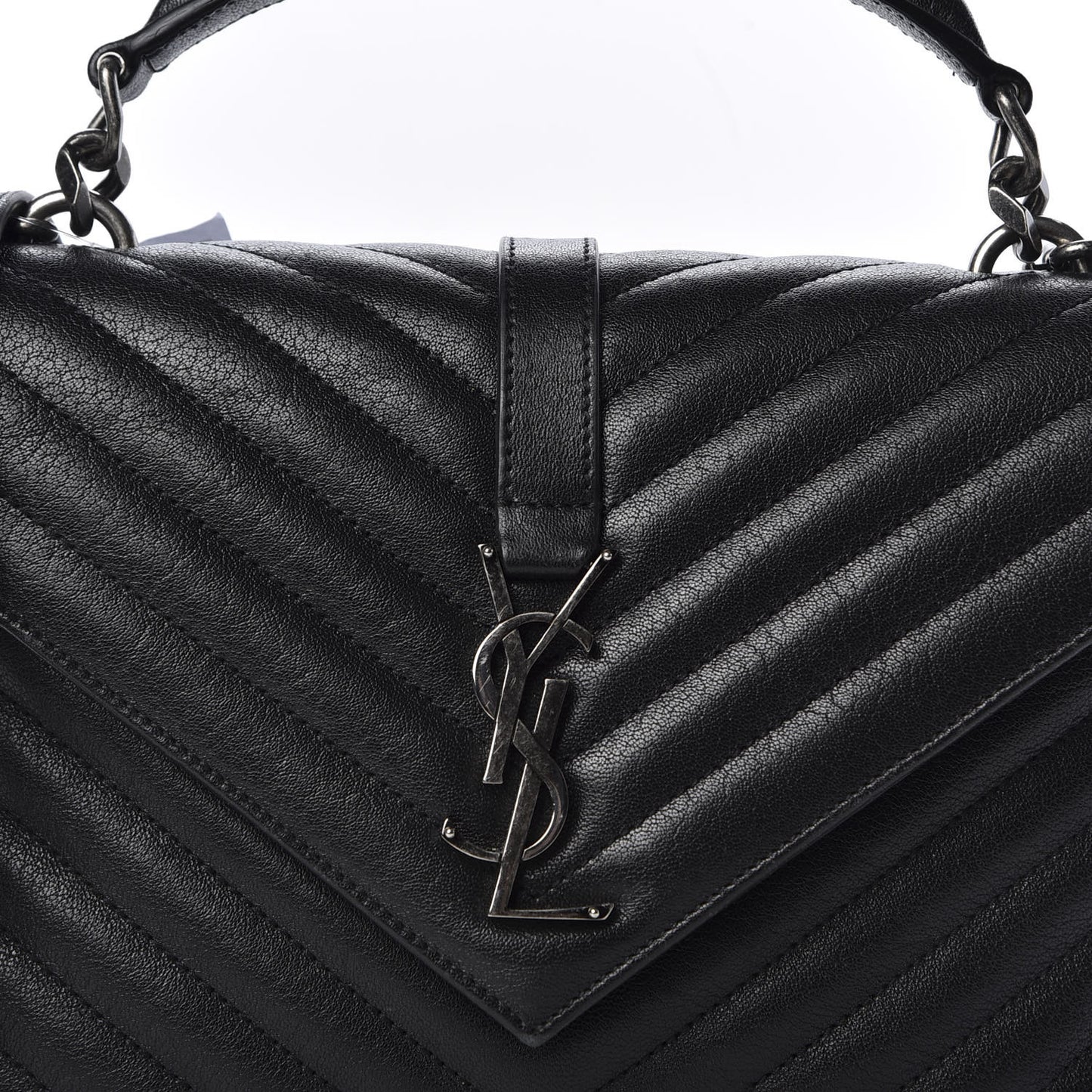 Sheepskin Matelasse Chevron Monogram Medium College Bag Black