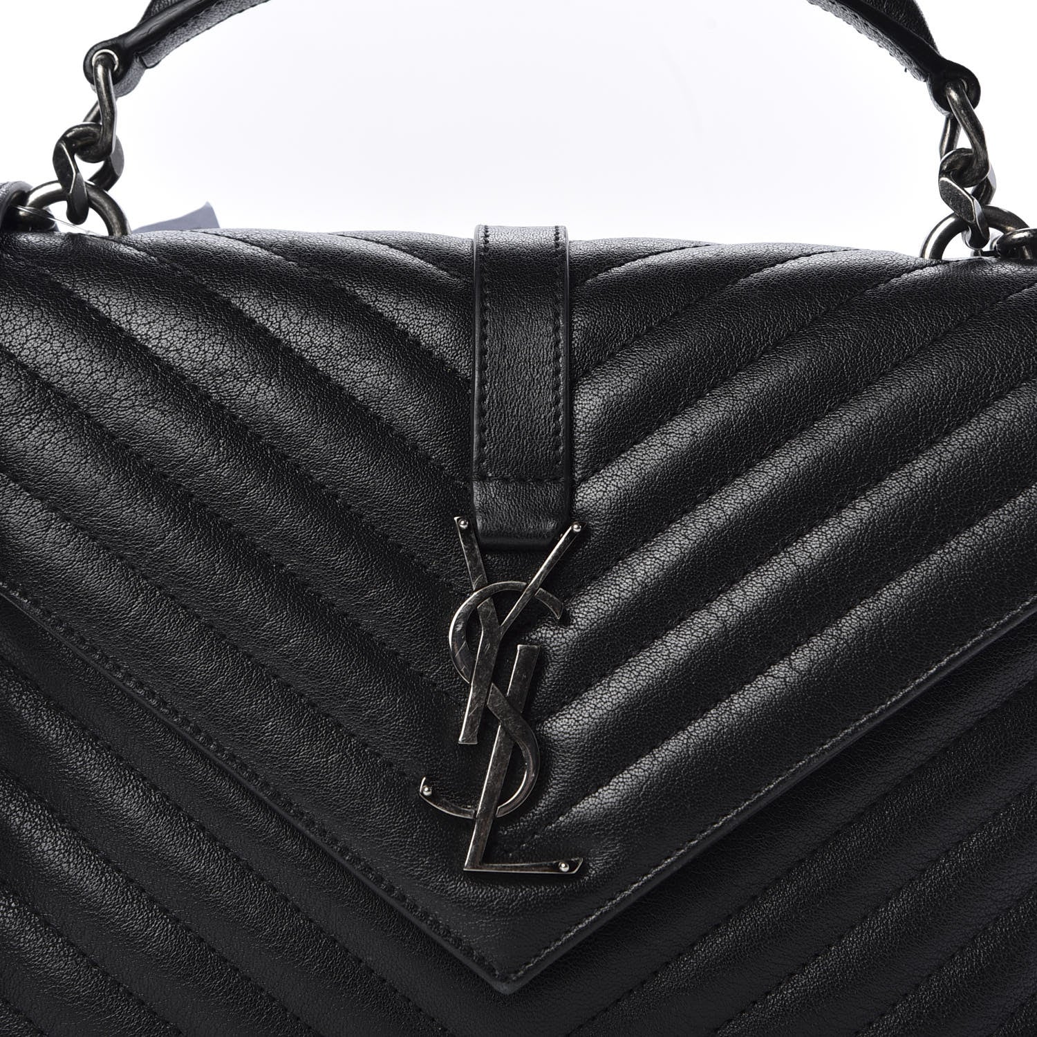 Saint Laurent Sheepskin Matelasse Chevron Monogram Medium College Bag Black 9 of 9