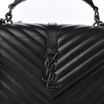 Saint Laurent Sheepskin Matelasse Chevron Monogram Medium College Bag Black 9 of 9