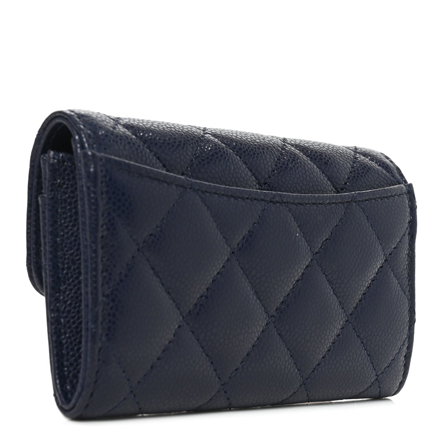 Chanel Caviar Quilted Flap Card Holder Wallet Navy Blue 3 of 9