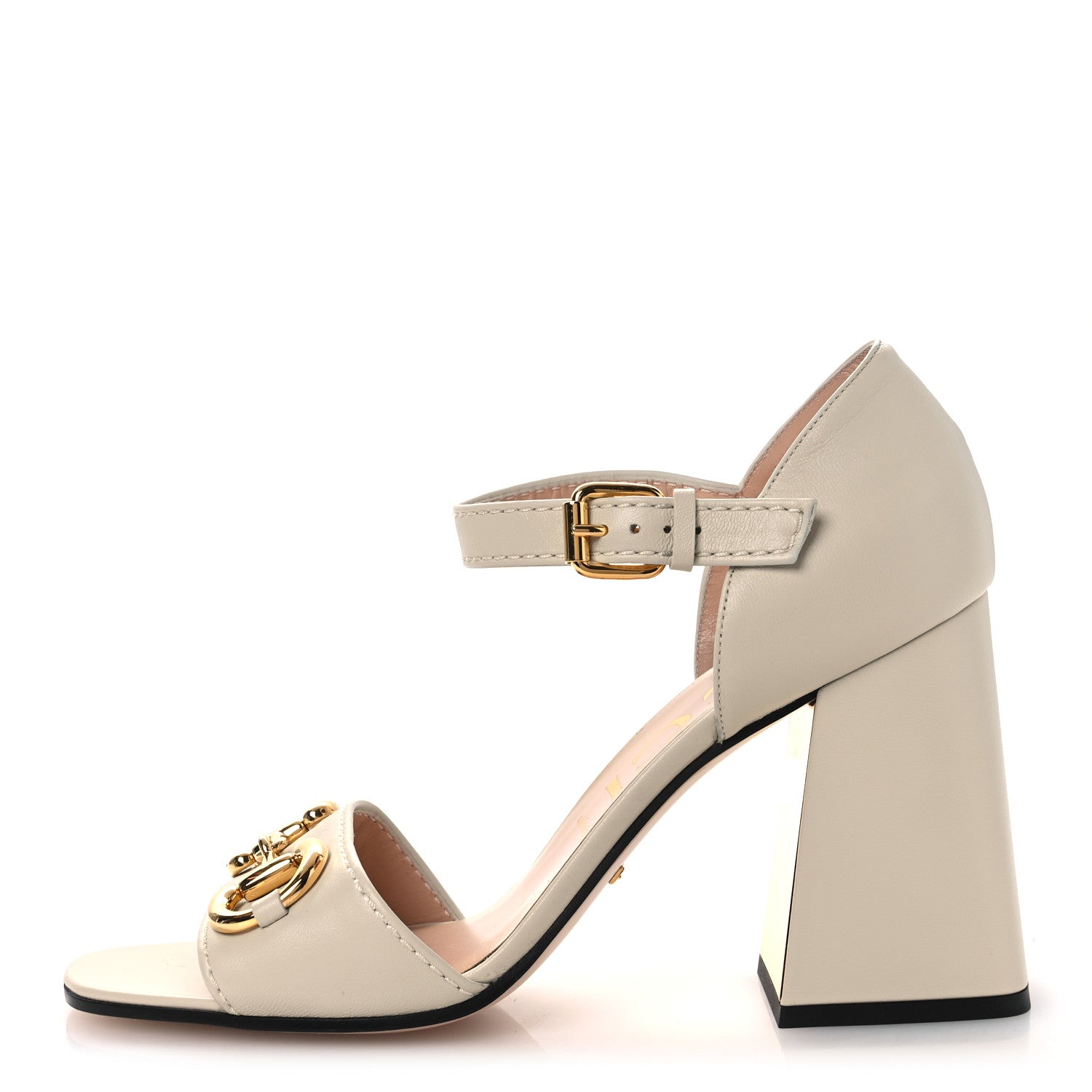 Gucci Nappa Charlotte Horsebit Cross Strap 95mm Sandals 41 Mystic White 1 of 11