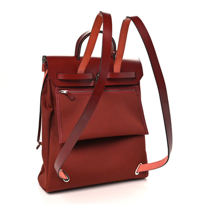 Hermes Military Toile Vache Hunter Herbag a Dos Zip Retourne Backpack Rouge H 3 of 10