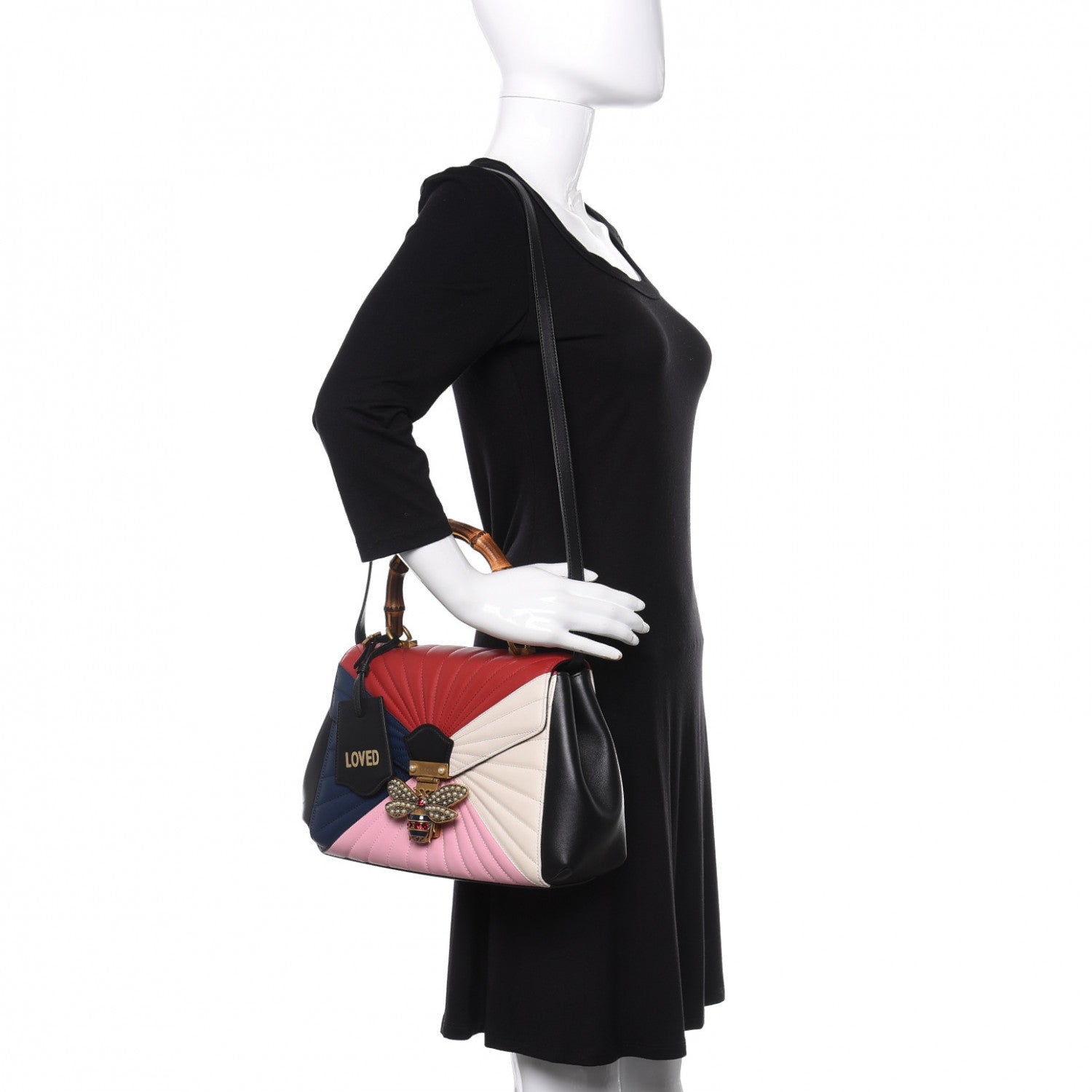 Gucci Calfskin Bamboo Trapuntata Queen Margaret Top Handle Bag Blue Agata Hibiscus Red Mystic White Sugar Pink 2 of 10