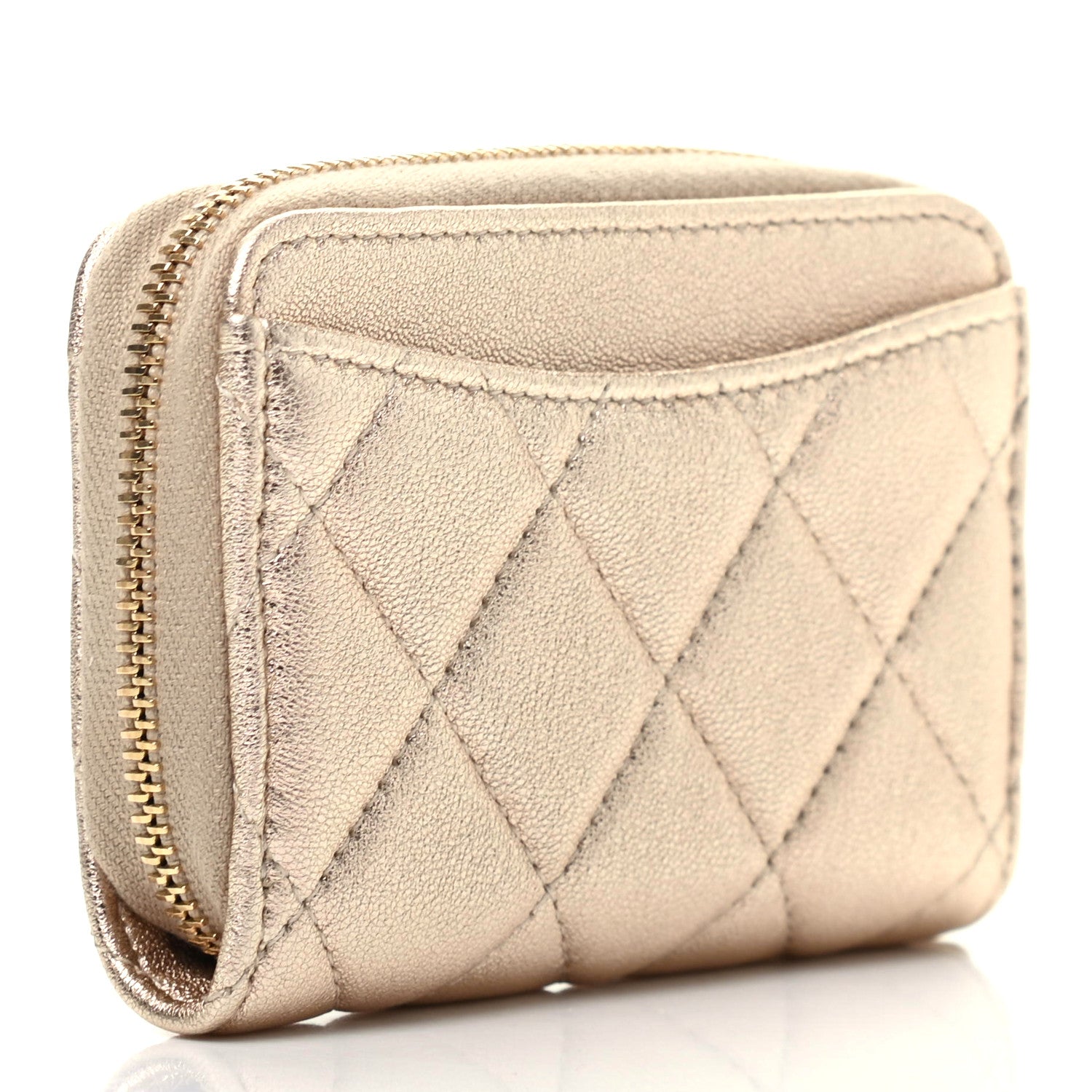 Chanel Metallic Lambskin Quilted Zip Coin Purse Wallet Gold 3 of 8
