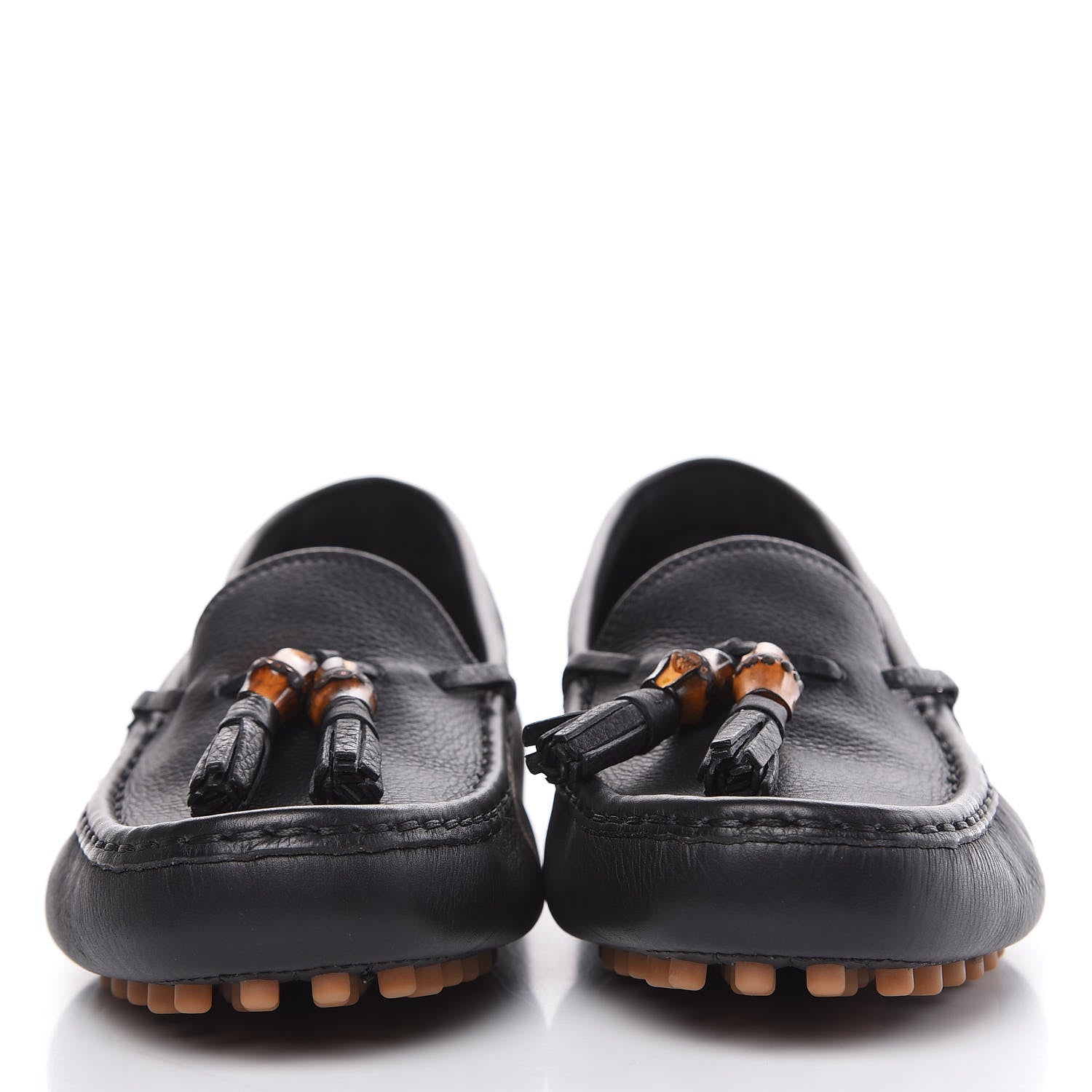 Gucci Hebron Calfskin Womens Bamboo Tassel Driver Loafers 38.5 Black 2 of 10