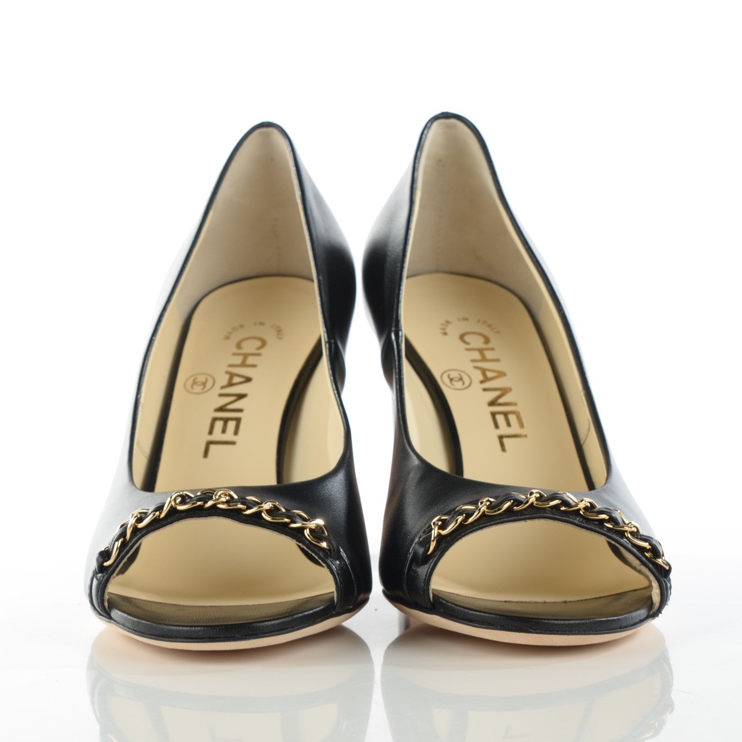 Chanel Lambskin Peep Toe CC Pumps 35.5 Black 2 of 9