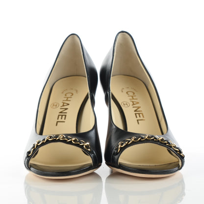 Chanel Lambskin Peep Toe CC Pumps 35.5 Black 2 of 9