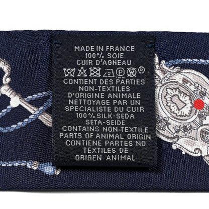 Hermes Silk Metallic Agneau Les Cles A Pois Fringed Twilly Bleu Marine Gris Argent Multicolor 3 of 4