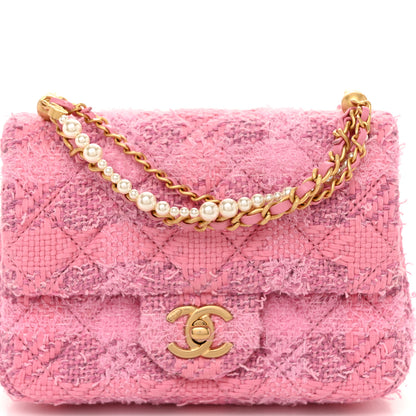 Chanel Tweed Quilted Pearl Twist Mini Square Flap Pink Dark Pink 8 of 11