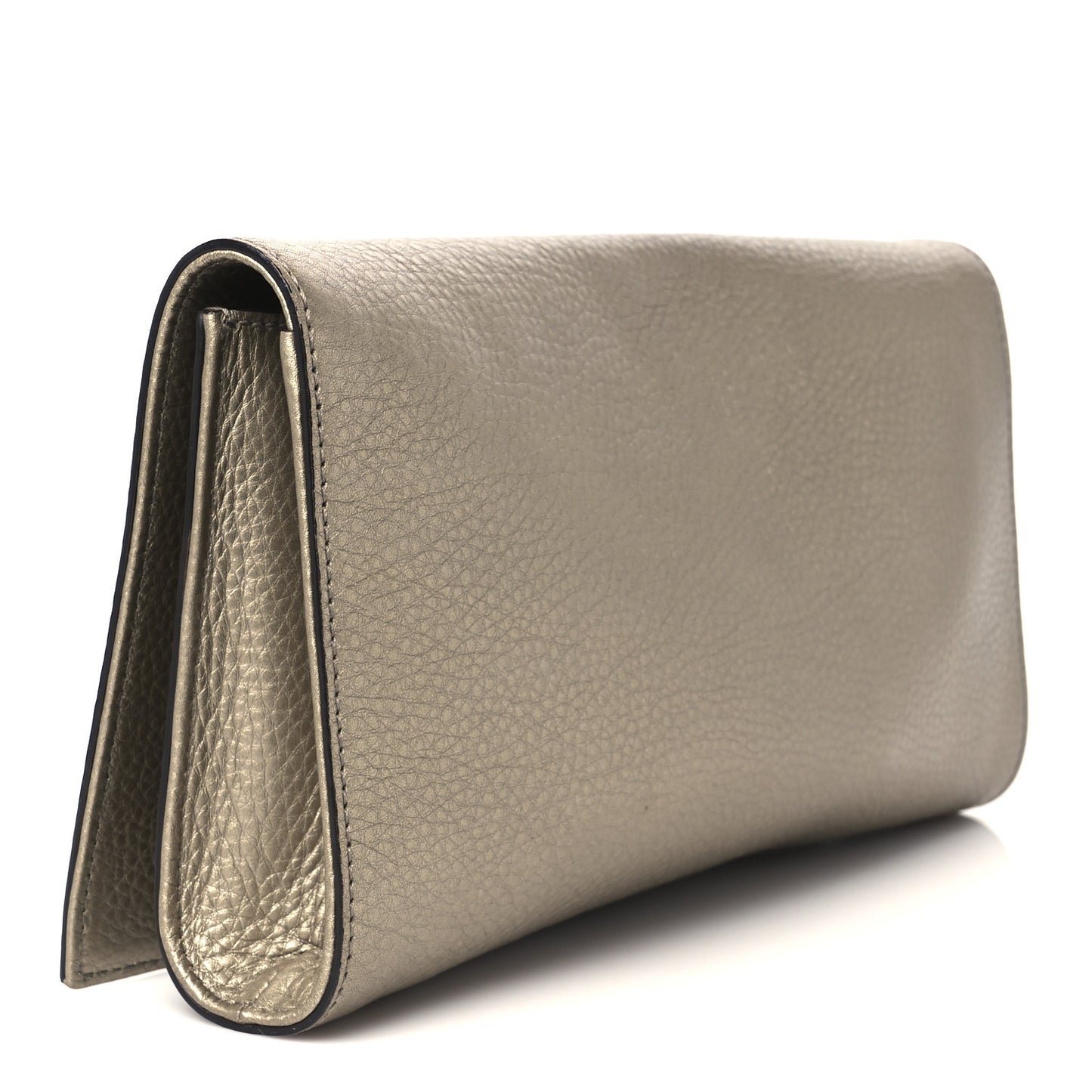 Metallic Pebbled Calfskin Medium Soho Clutch Golden Beige