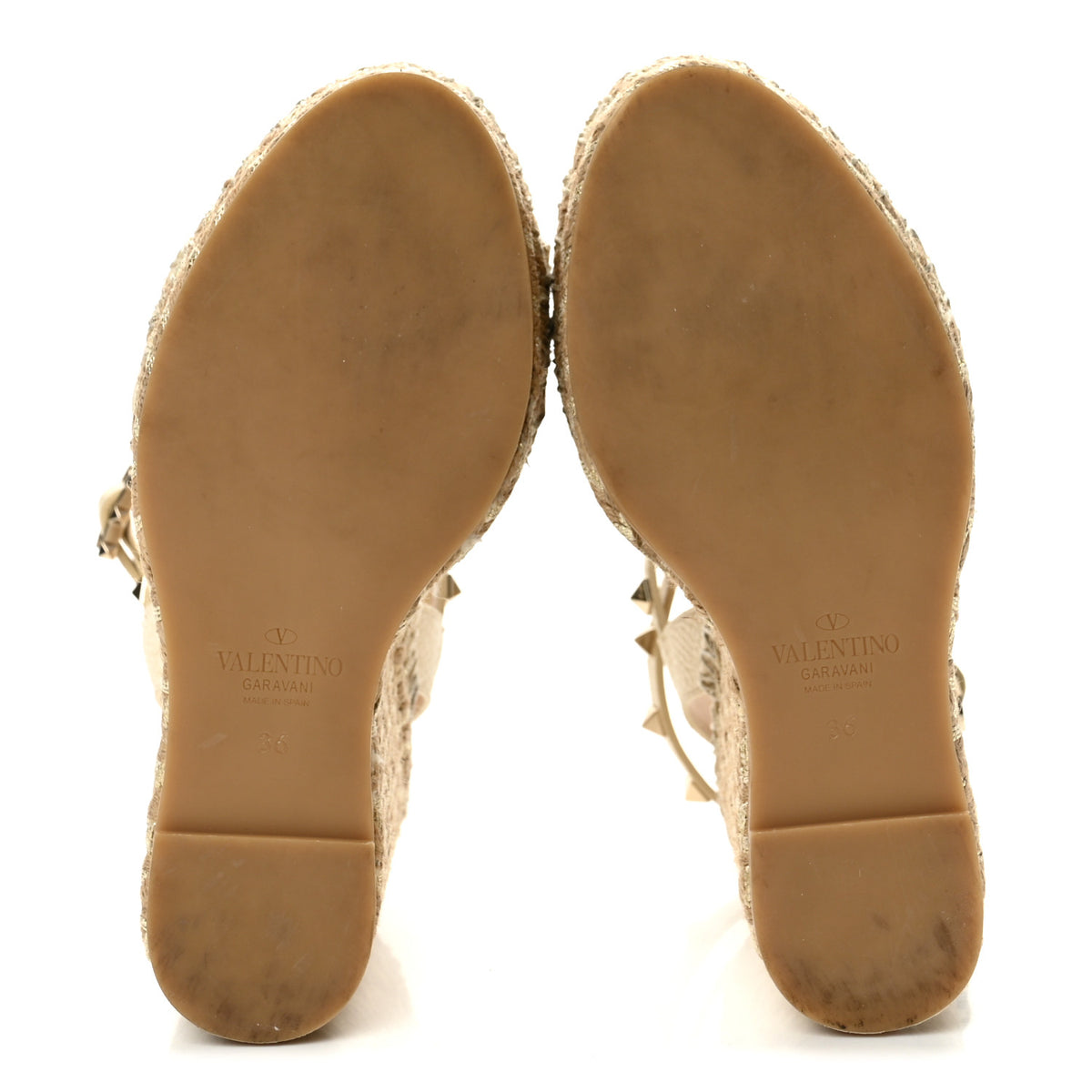 Valentino Garavani Grained Calfskin Rockstud Ankle Strap Espadrille 15/105mm Wedge Sandals 36 Light Ivory Natural 6 of 10