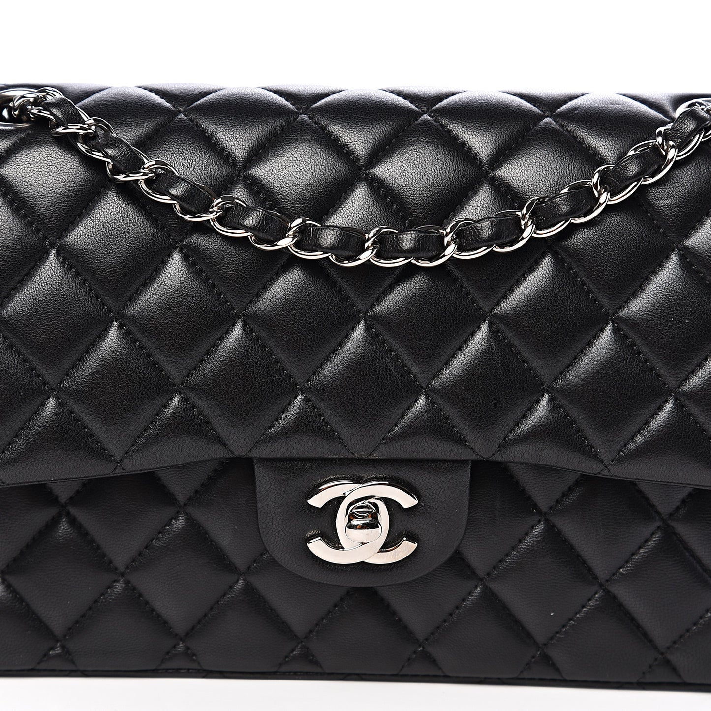 Lambskin Quilted Medium Double Flap Black