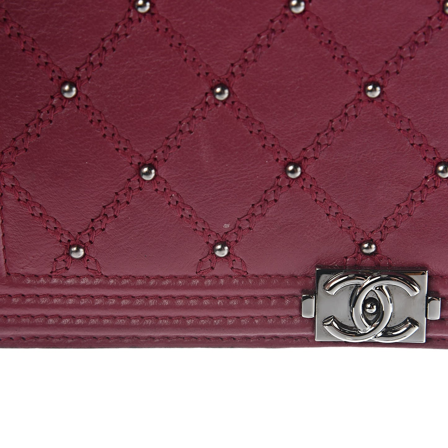 Calfskin Studded Quilted Boy Wallet On Chain WOC Dark Pink