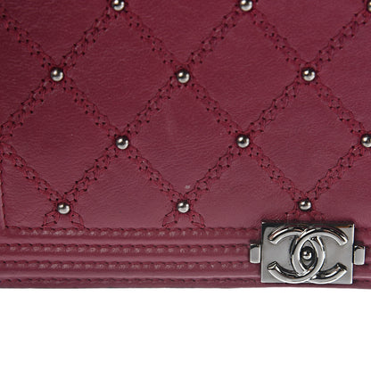 Chanel Calfskin Studded Quilted Boy Wallet On Chain WOC Dark Pink 20 of 22