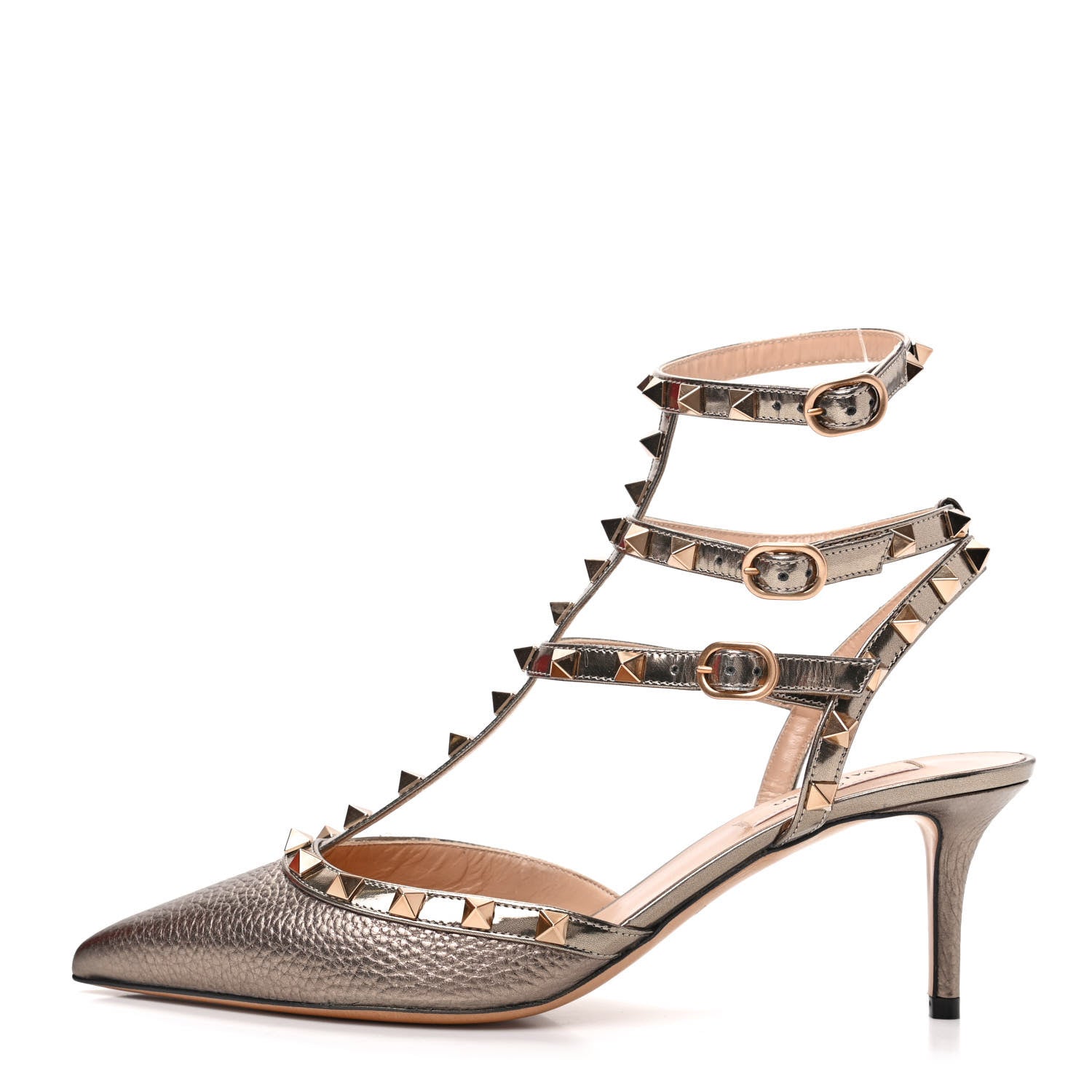 Valentino Garavani Metallic Pebbled Calfskin Patent Rockstud Ankle Strap 65mm Pumps 39.5 Skin 1 of 9