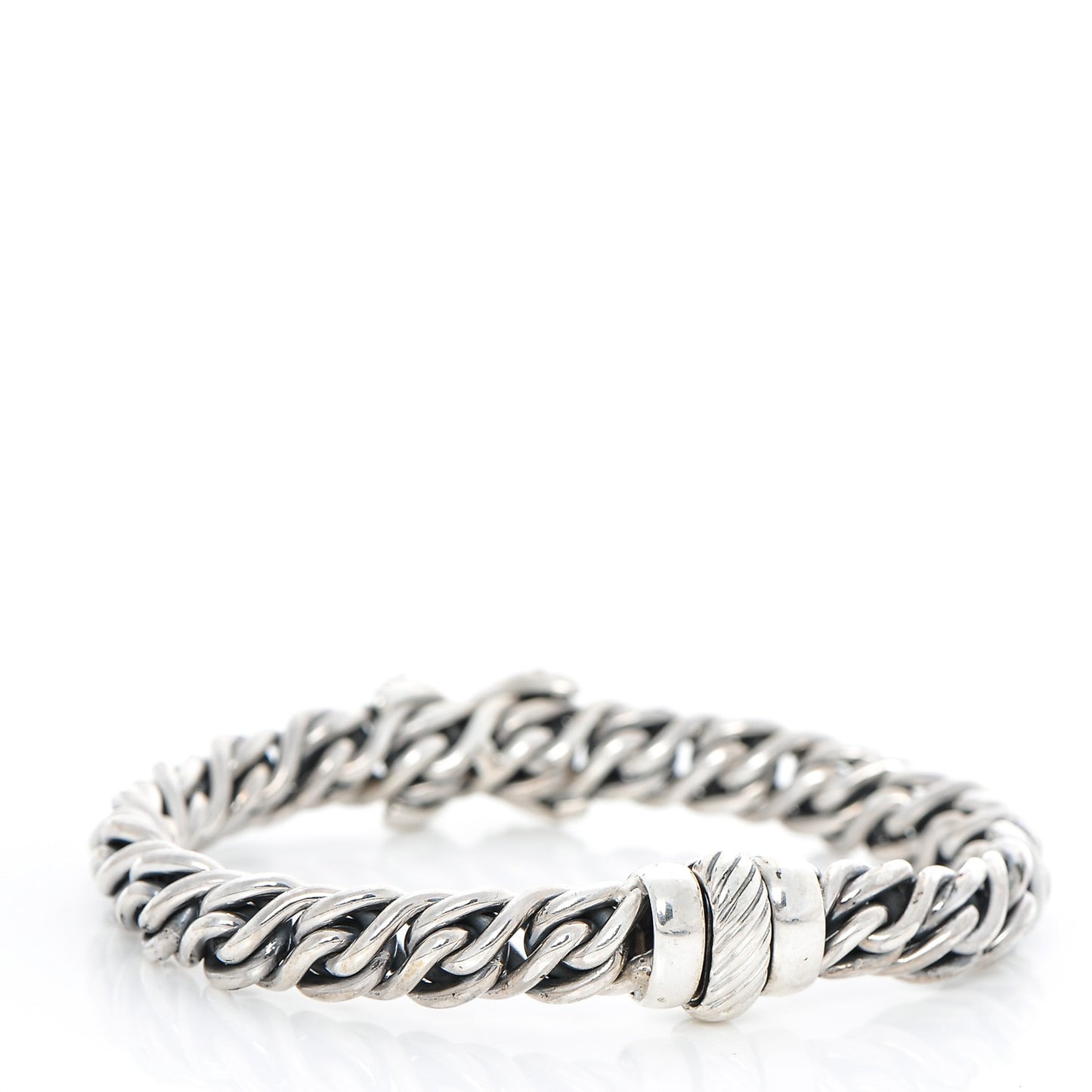 Sterling Silver 18K White Gold Diamond 9mm X Wheat Bracelet