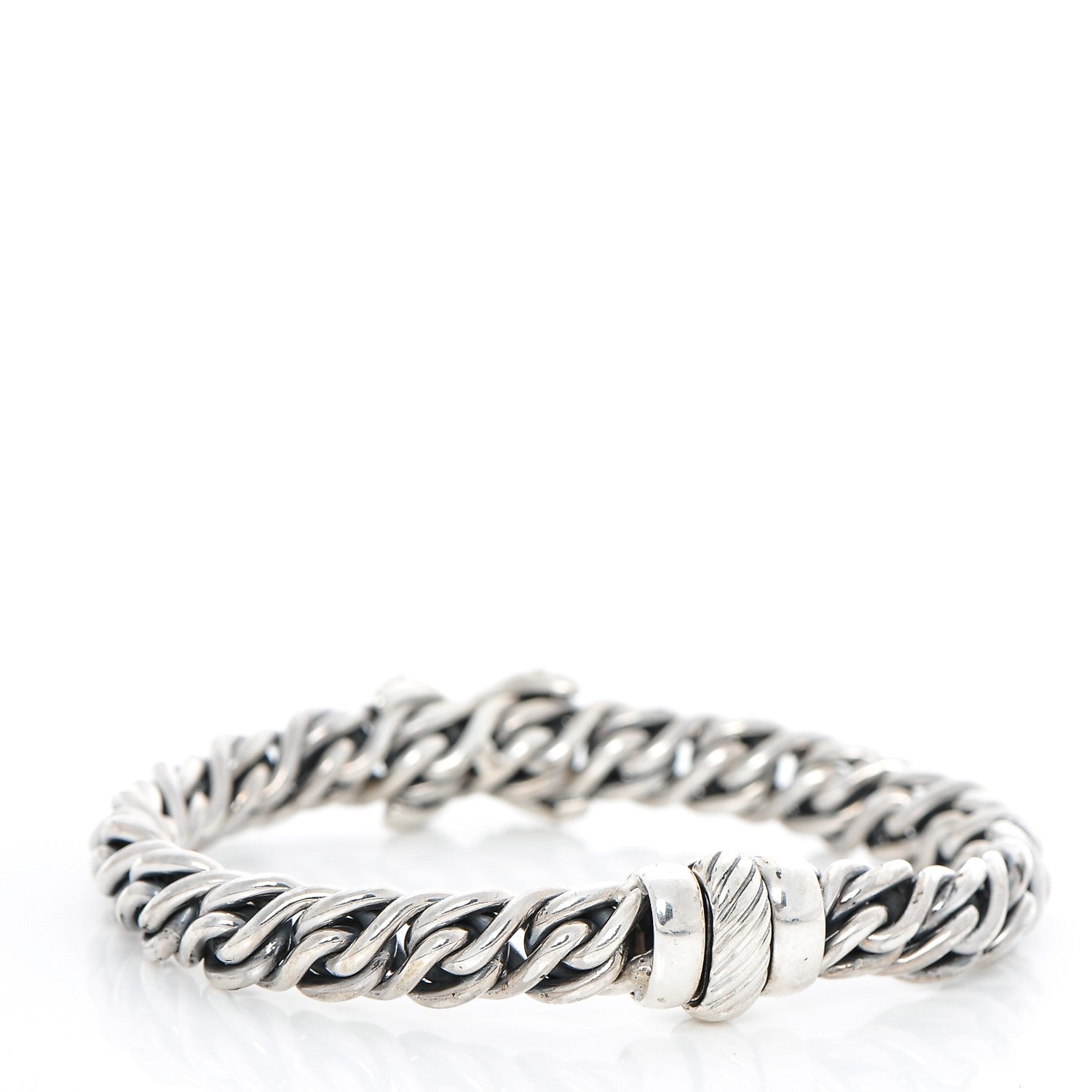 David Yurman Sterling Silver 18K White Gold Diamond 9mm X Wheat Bracelet 3 of 5