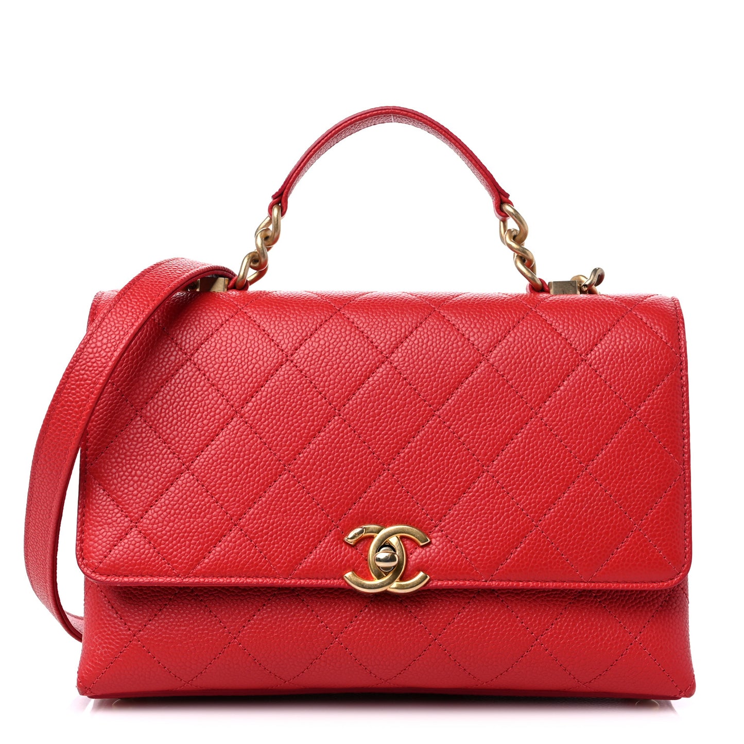 Grained Calfskin Small Stitched Flap Red
