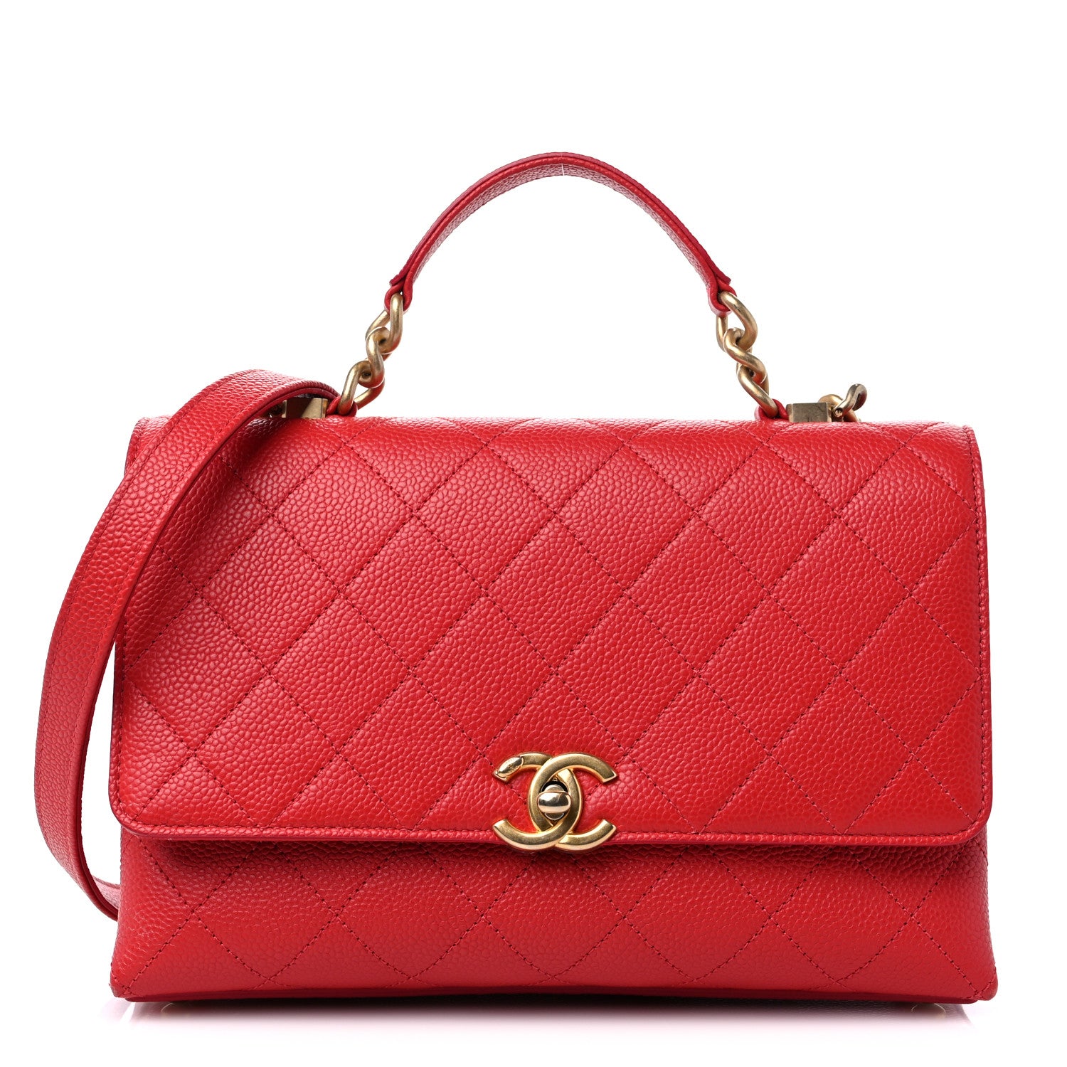 Chanel Grained Calfskin Small Stitched Flap Red 1 of 12