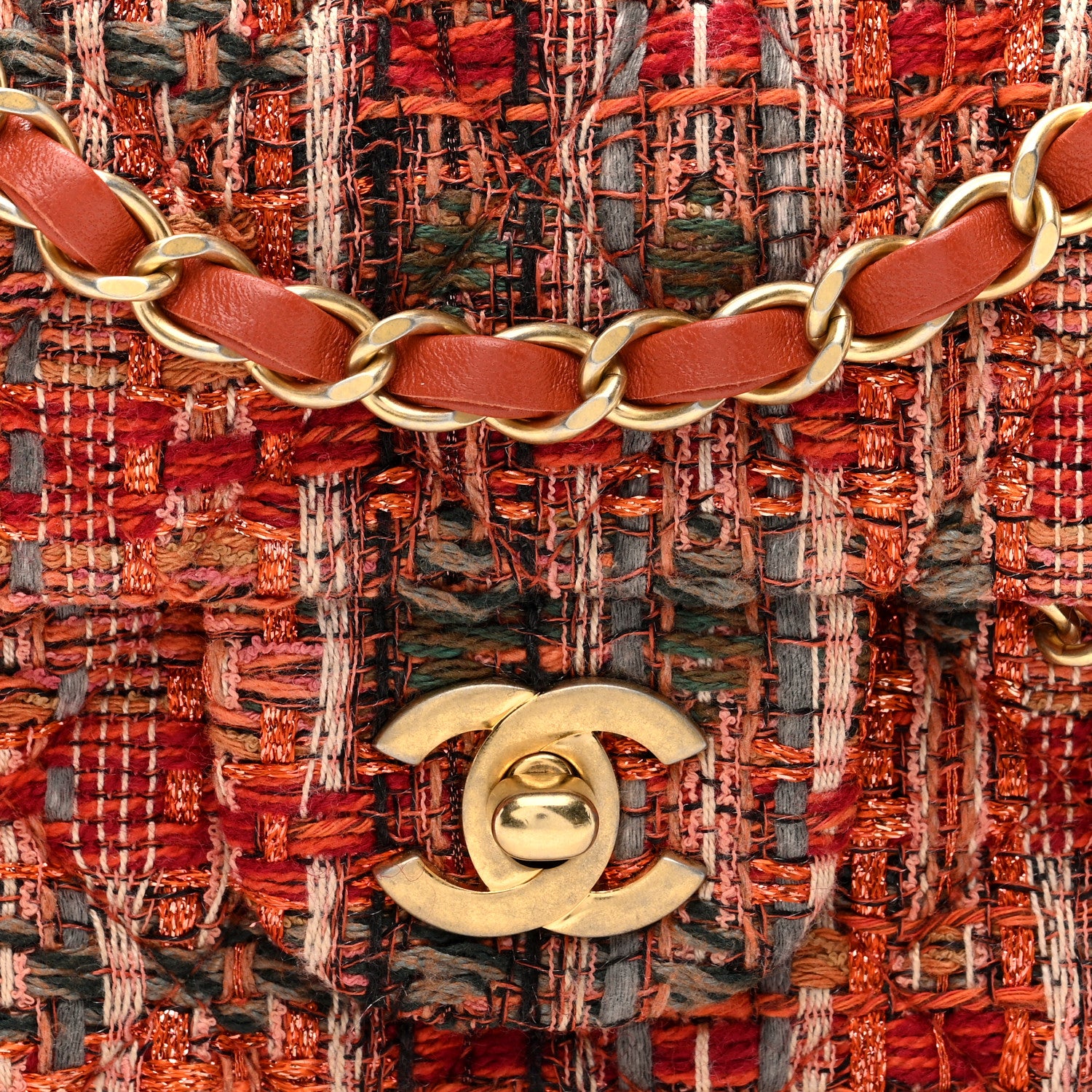 Chanel Tweed Quilted Mini Rectangular Flap Orange Multicolor 8 of 10