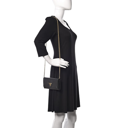 Prada Saffiano Bi-Color Wallet On Chain Black Fuoco 2 of 9