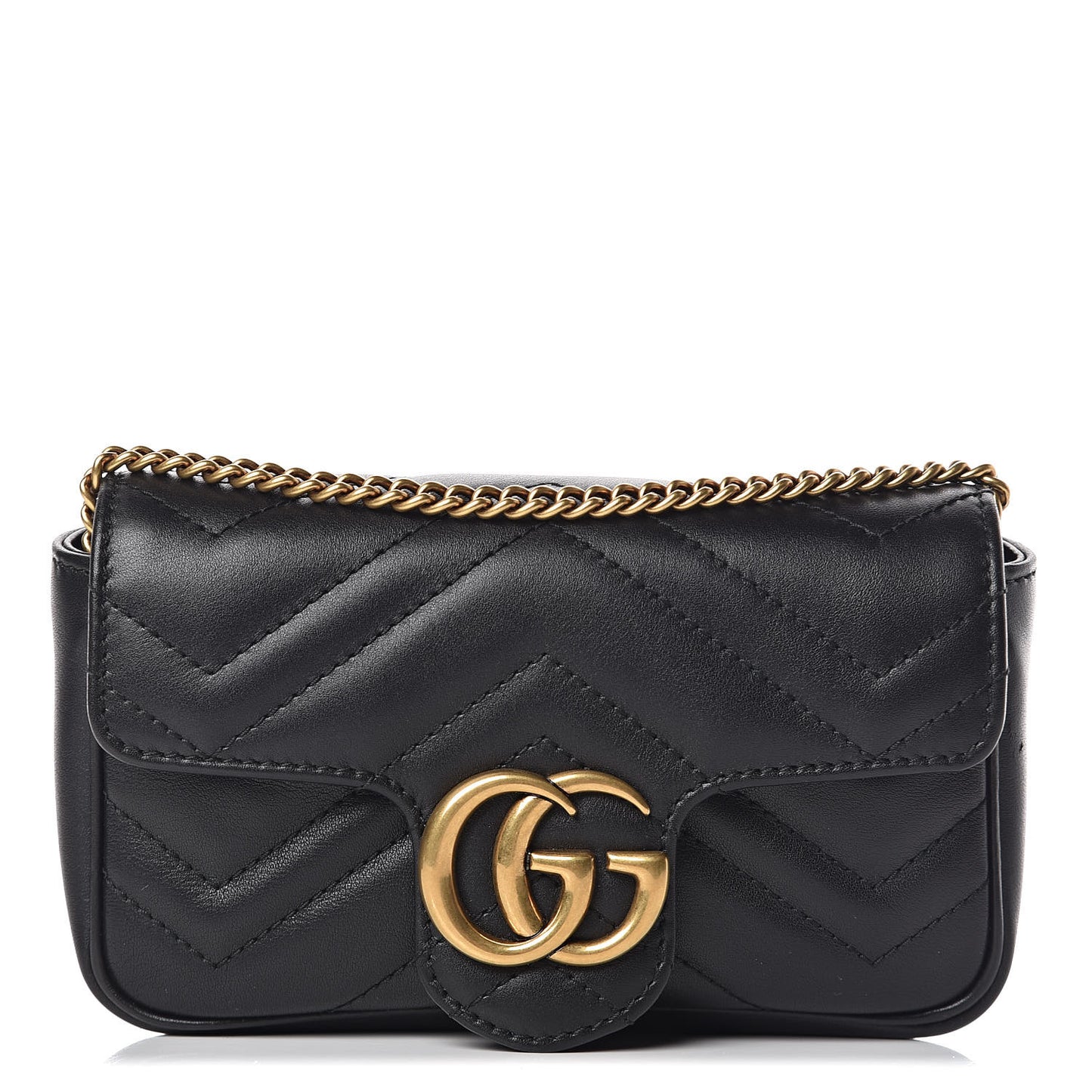 Calfskin Matelasse Super Mini GG Marmont Shoulder Bag Black