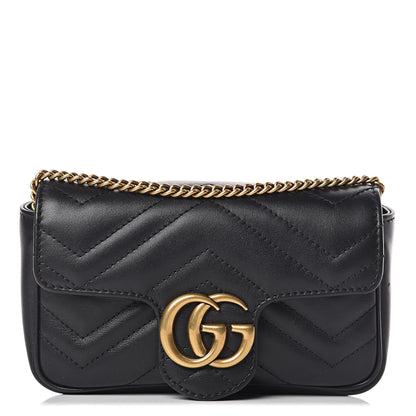 Gucci Calfskin Matelasse Super Mini GG Marmont Shoulder Bag Black 1 of 13