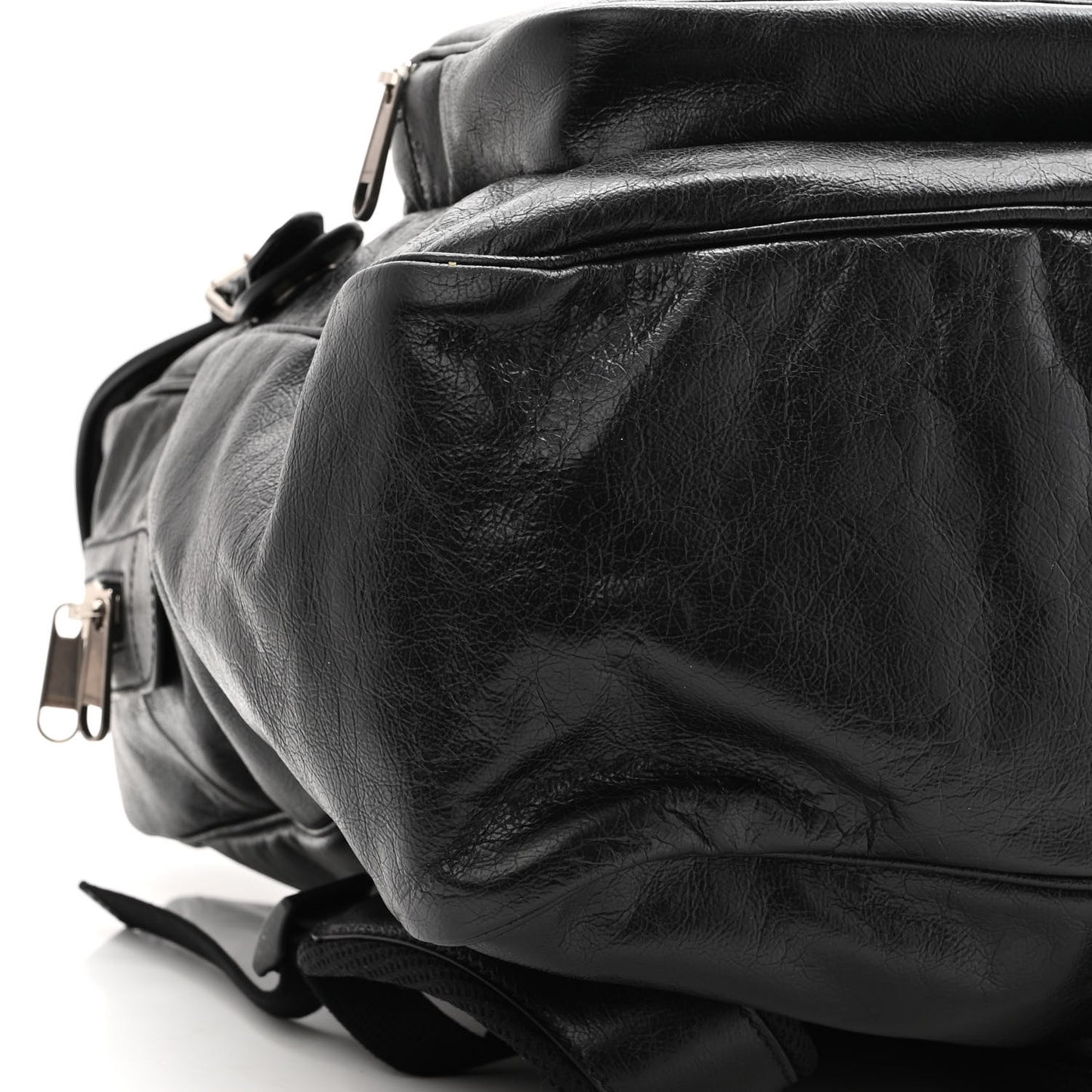 Fluffy Calfskin Mesh Nylon Medium Morpheus Double Buckle Backpack Black