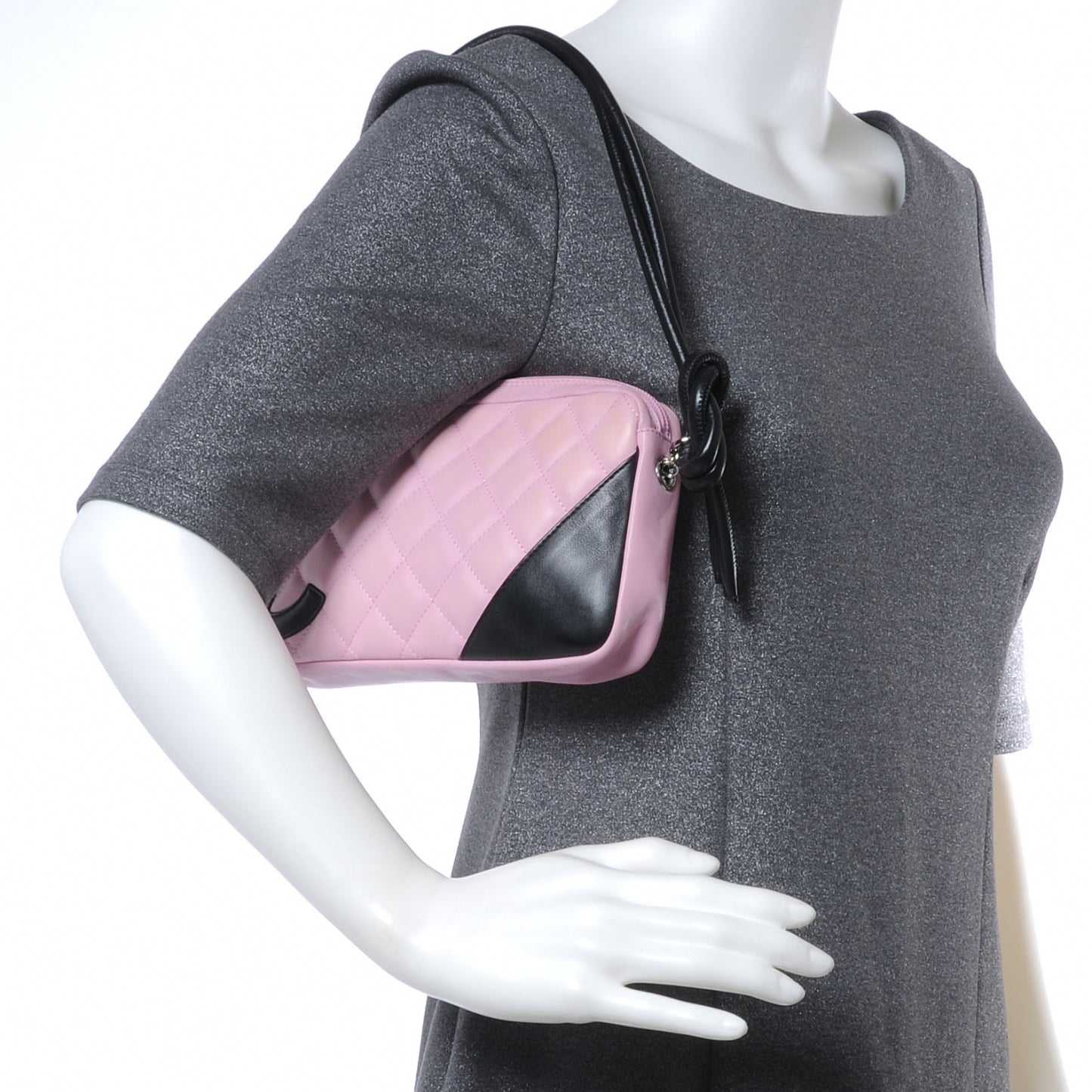 Calfskin Quilted Cambon Pochette Pink Black