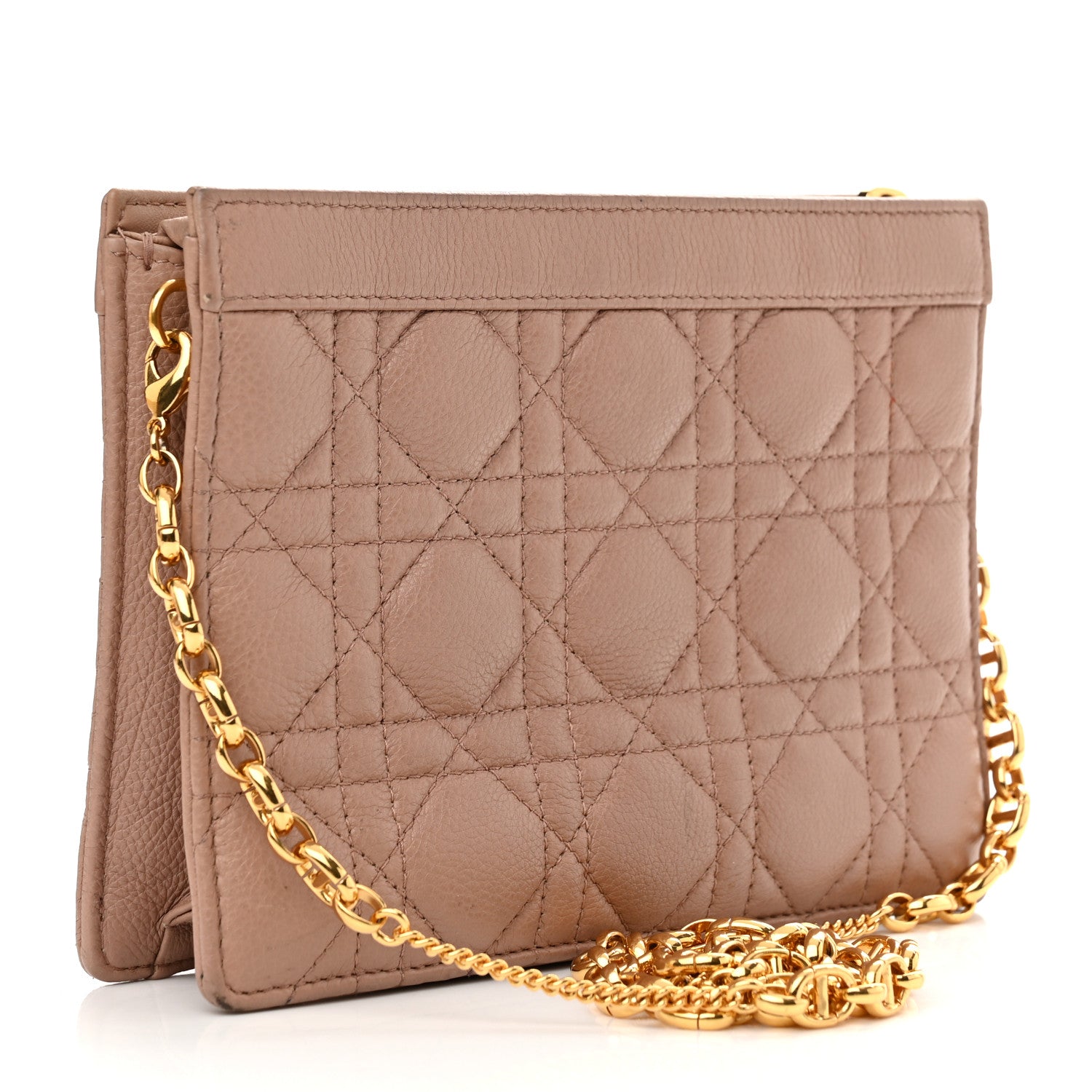 Christian Dior Calfskin Cannage Caro Zipped Pouch With Chain Fard 3 of 13