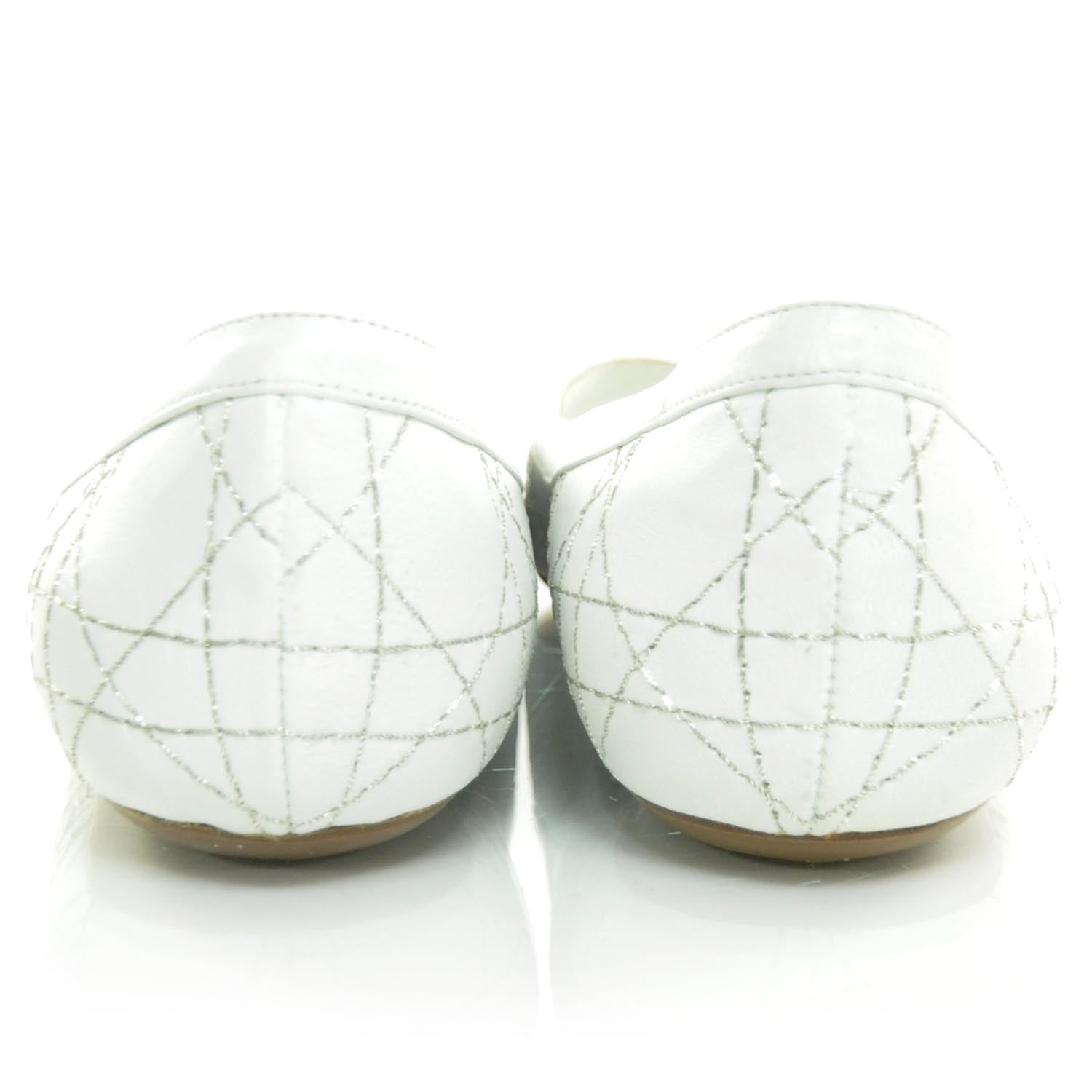 Christian Dior Leather Cannage Peep Toe Ballerina Flats 35.5 White 3 of 10