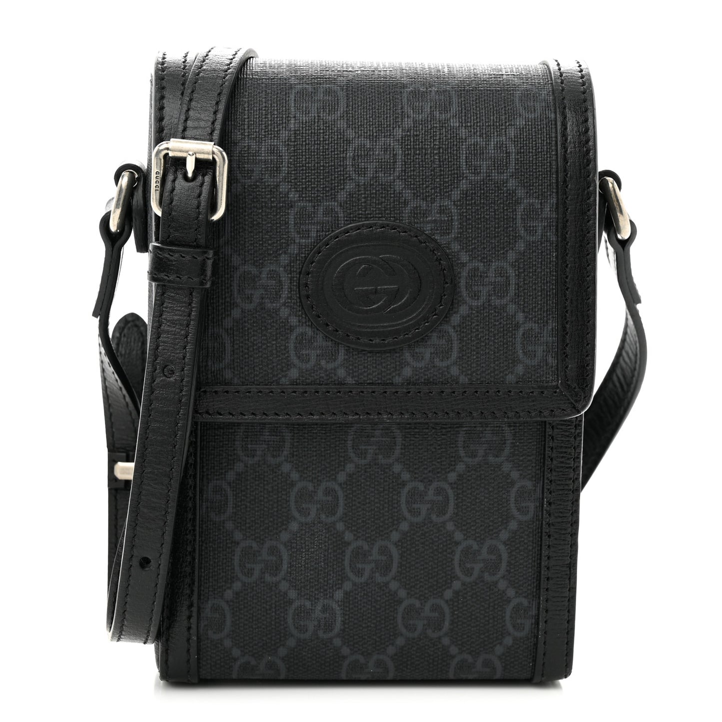 GG Supreme Monogram Azalea Calfskin Mini Retro Interlocking G Crossbody Bag Black