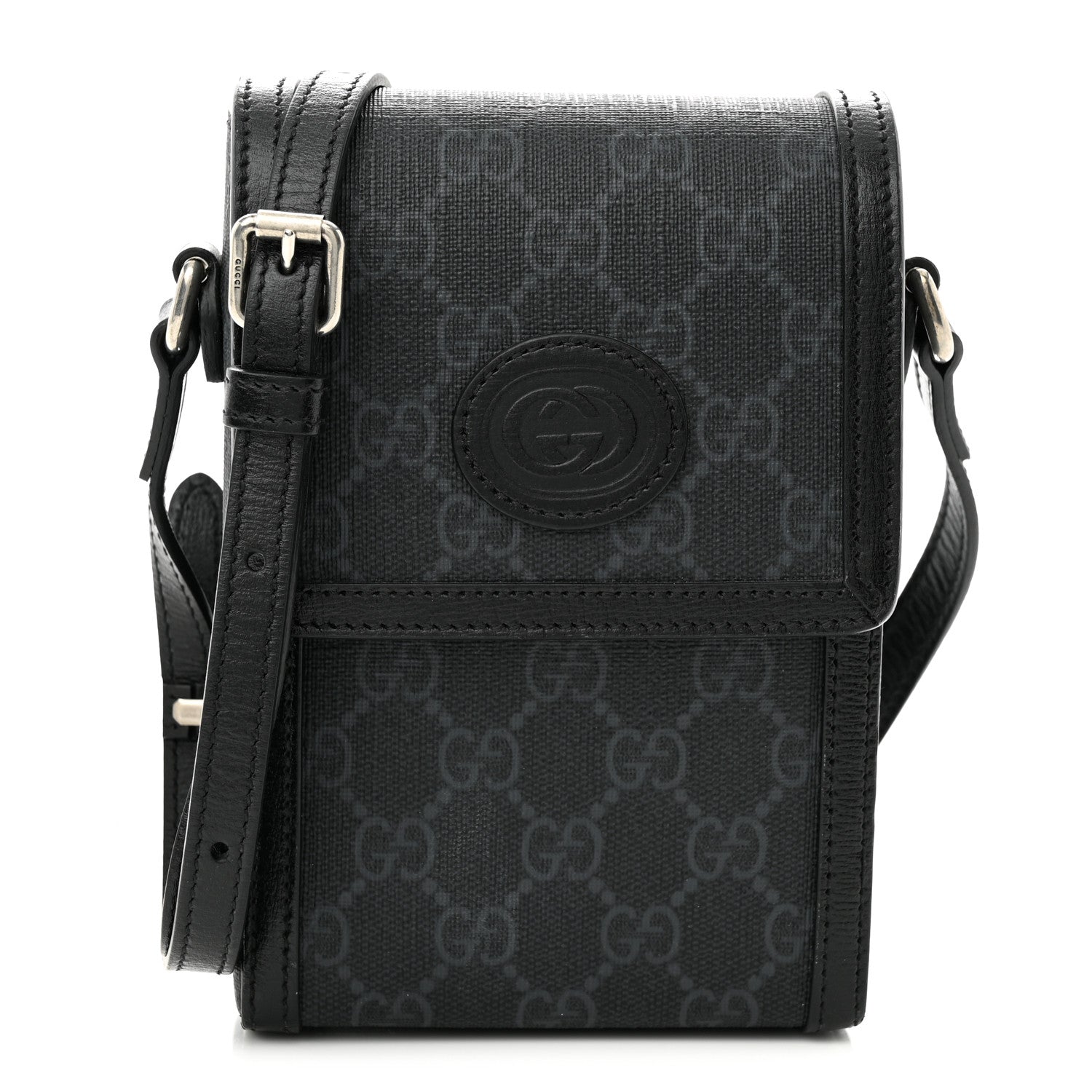 Gucci GG Supreme Monogram Azalea Calfskin Mini Retro Interlocking G Crossbody Bag Black 1 of 10