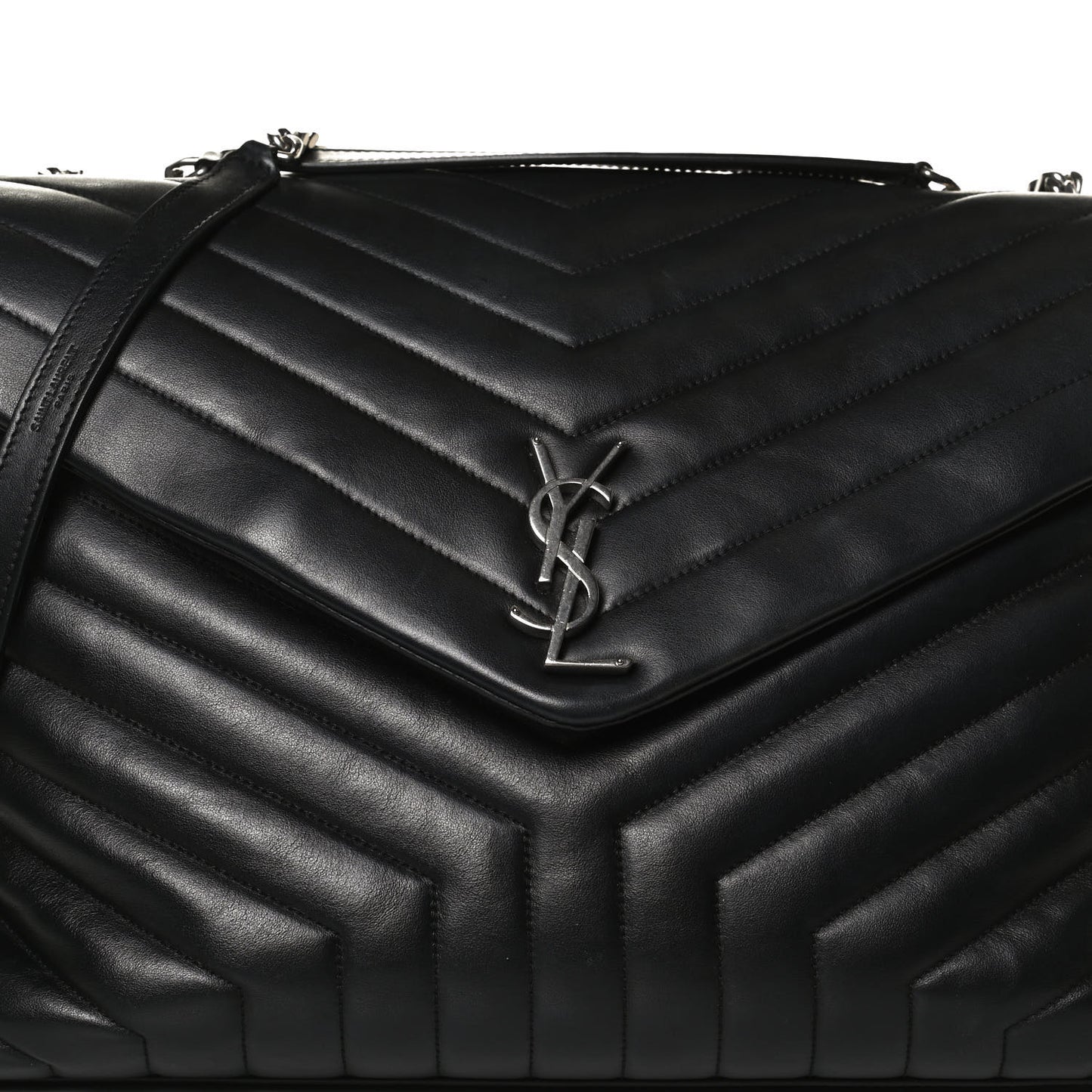 Calfskin Y Quilted Monogram Large Loulou Chain Satchel Black