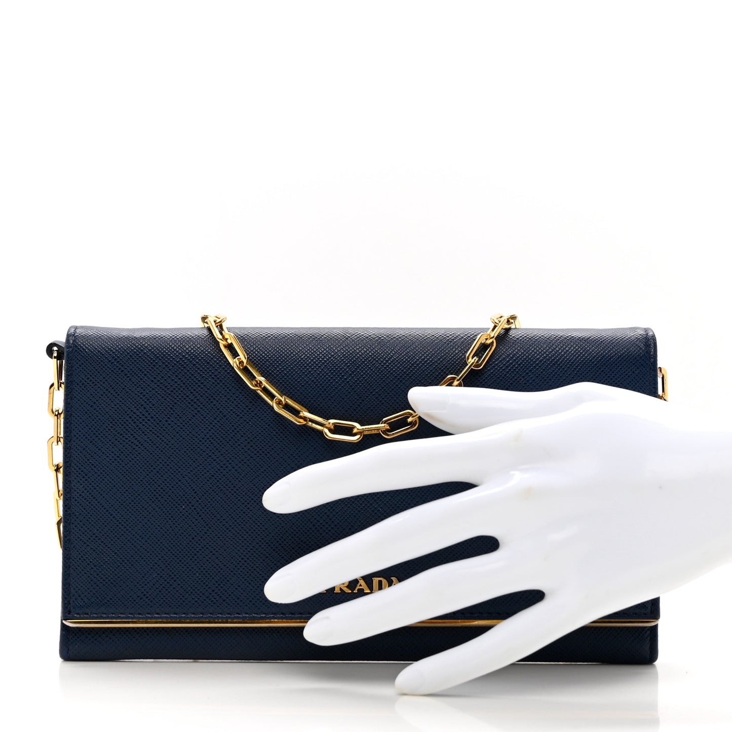 Saffiano Metal Bar Chain Wallet Bleuette
