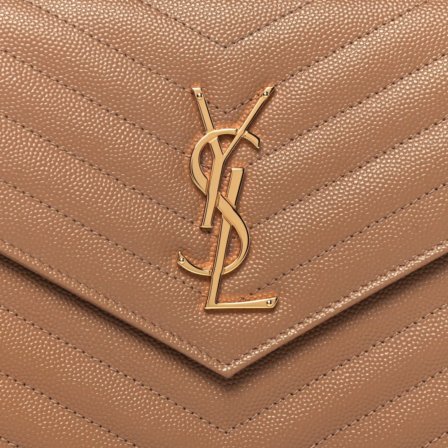 Grain De Poudre Matelasse Chevron Monogram Chain Wallet Deep Beige