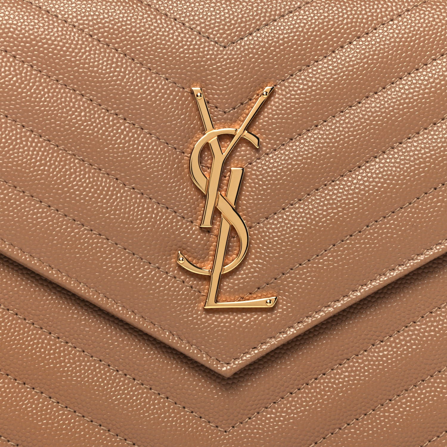 Saint Laurent Grain De Poudre Matelasse Chevron Monogram Chain Wallet Deep Beige 7 of 9