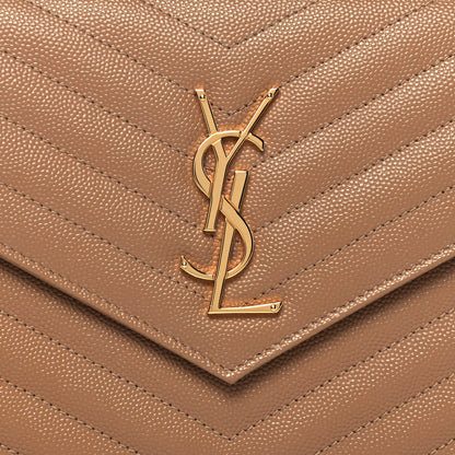 Saint Laurent Grain De Poudre Matelasse Chevron Monogram Chain Wallet Deep Beige 7 of 9