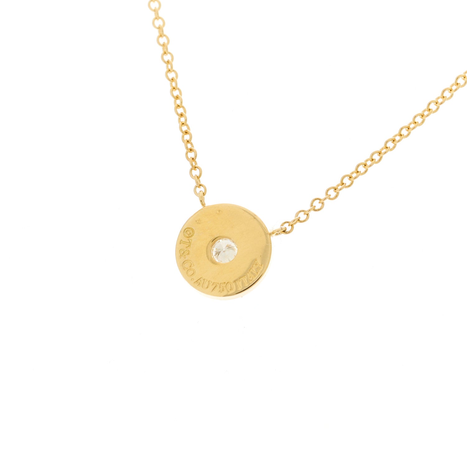 Tiffany 18K Yellow Gold Diamond 1837 Circle Pendant Necklace 6 of 7