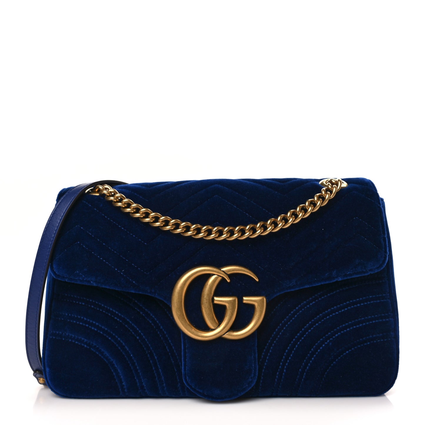 Velvet Matelasse Medium GG Marmont Shoulder Bag Cobalt Blue