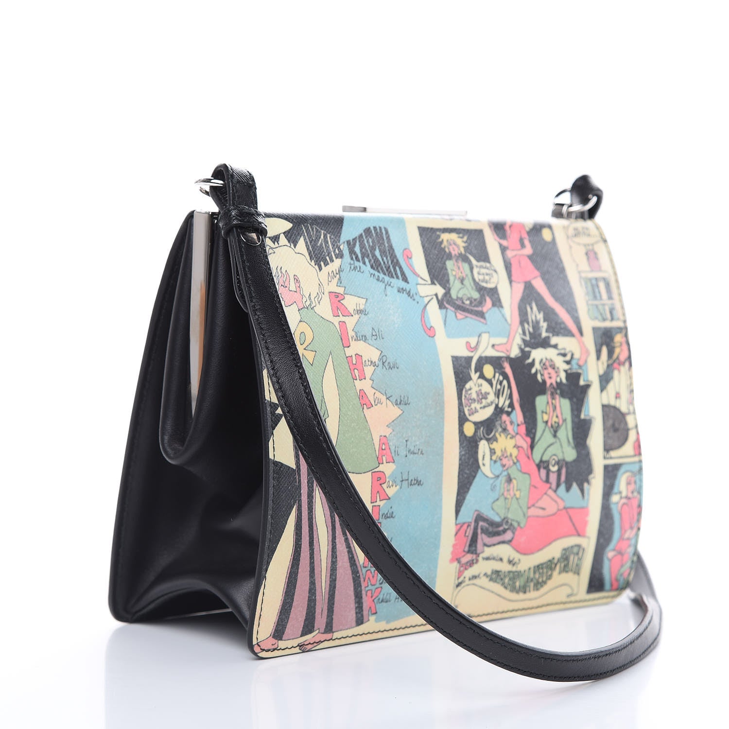 Prada Saffiano Vintage Comics Light Frame Bag Lago Black 3 of 11