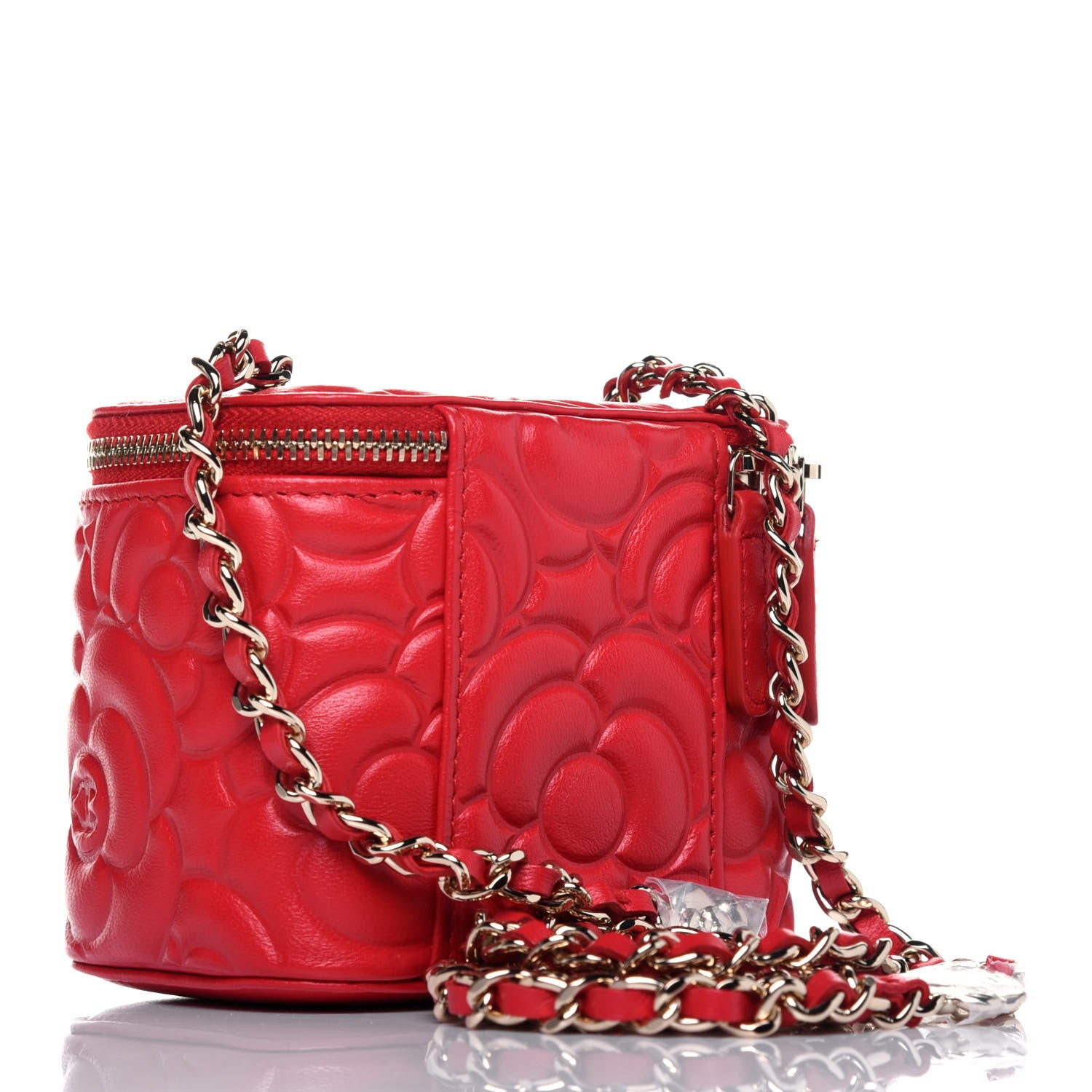Chanel Goatskin Camellia Mini Vanity Case With Chain Red 3 of 12