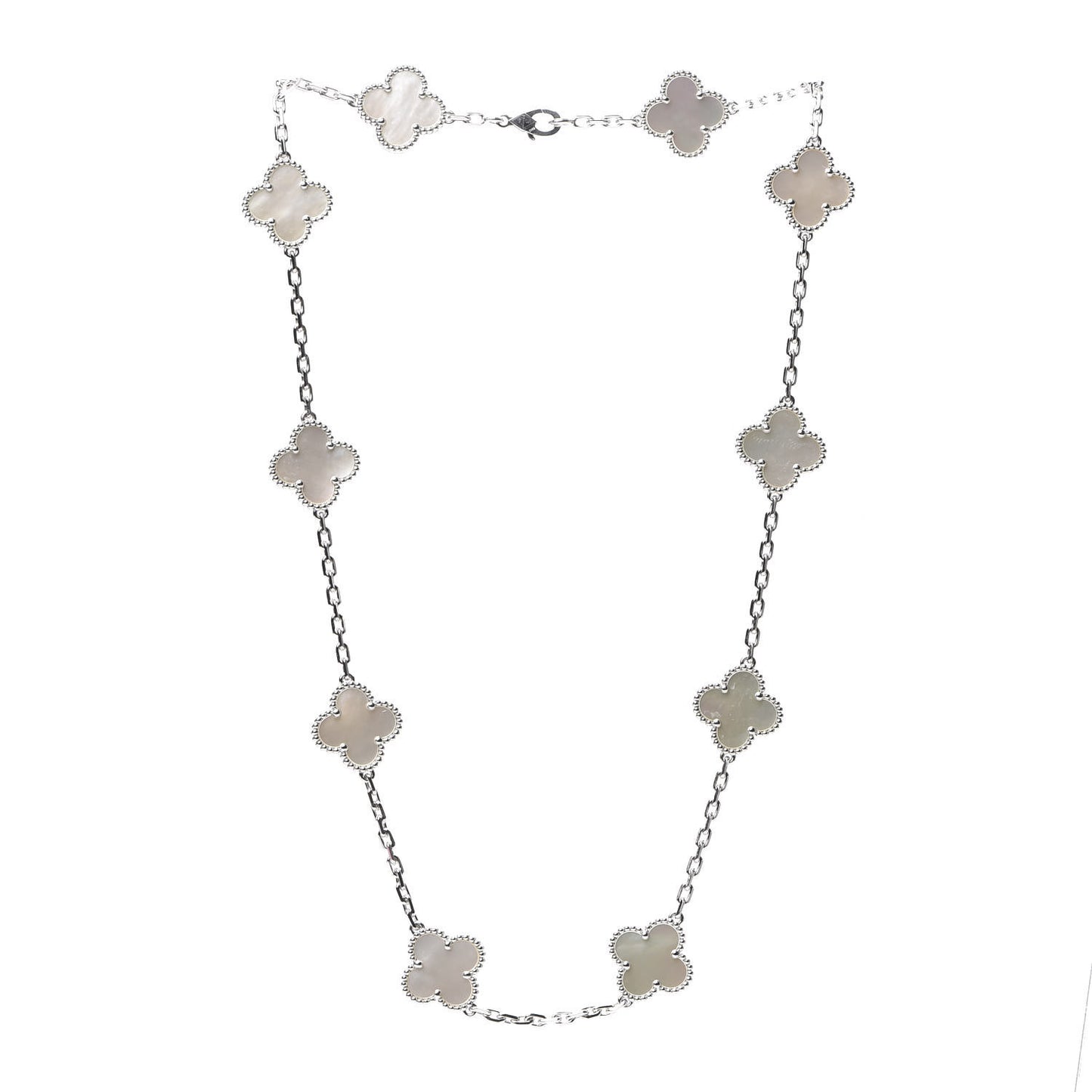 18K White Gold Mother of Pearl 10 Motifs Vintage Alhambra Necklace