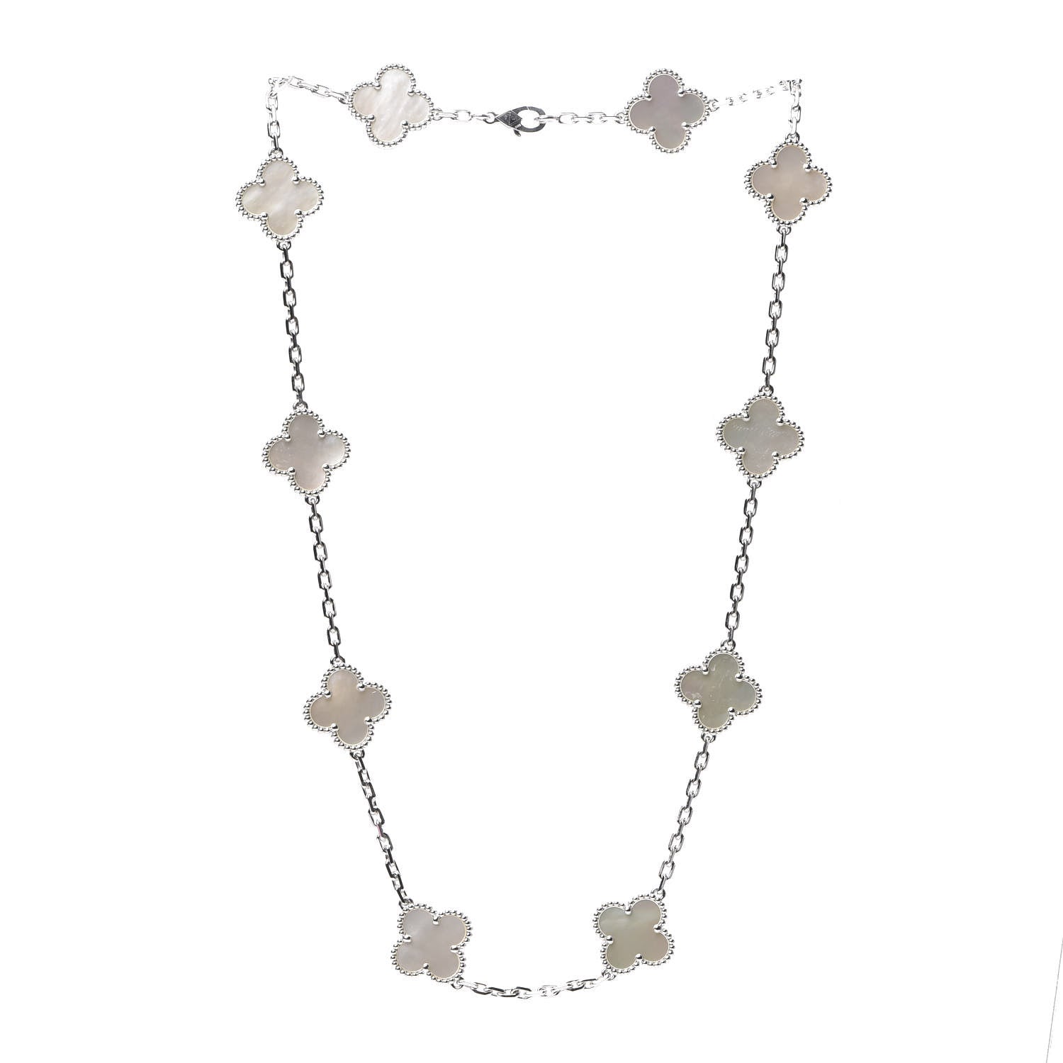 Van Cleef & Arpels 18K White Gold Mother of Pearl 10 Motifs Vintage Alhambra Necklace 2 of 6