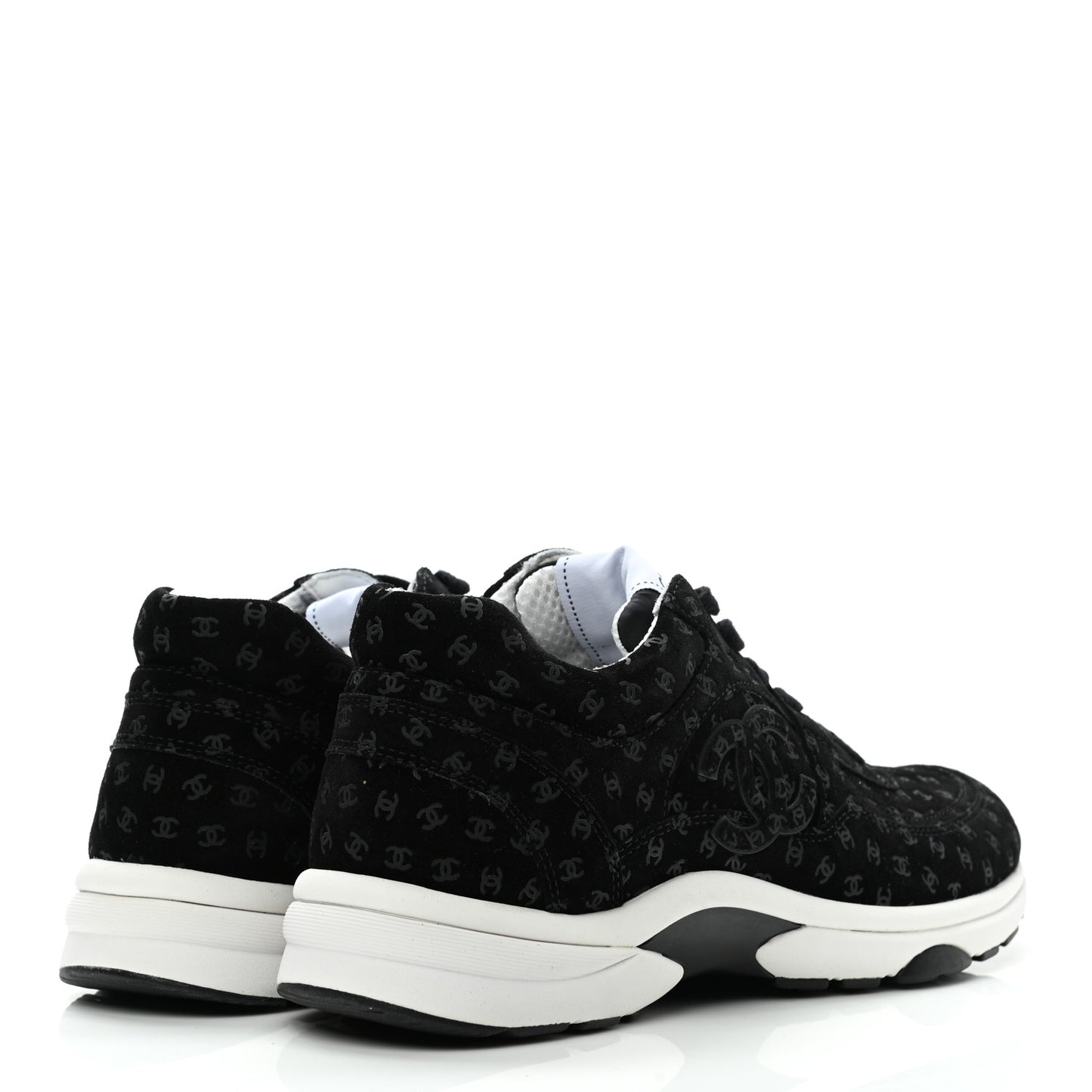 Nylon Suede Calfskin Printed CC Sneakers 39.5 White Black