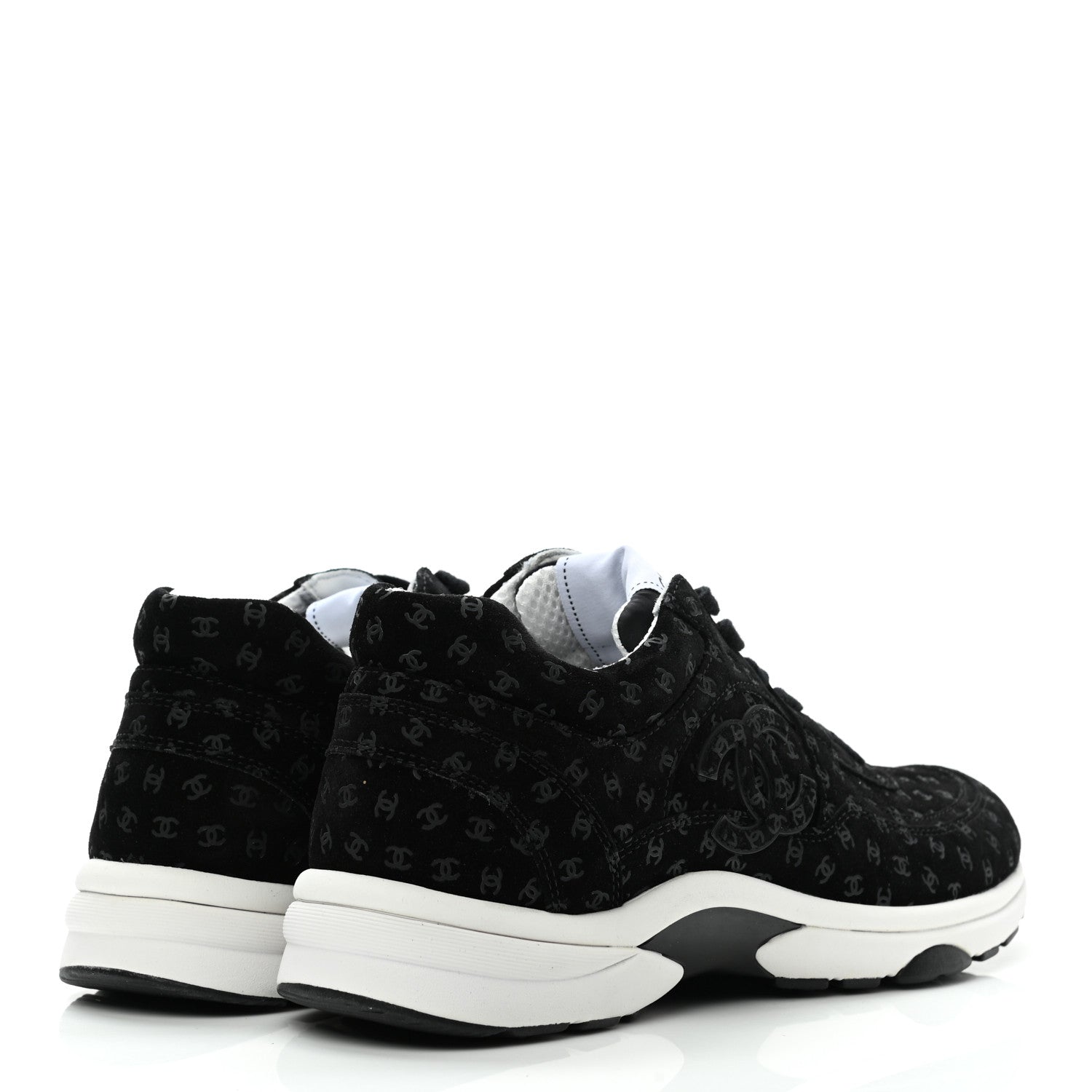 Chanel Nylon Suede Calfskin Printed CC Sneakers 39.5 White Black 4 of 7